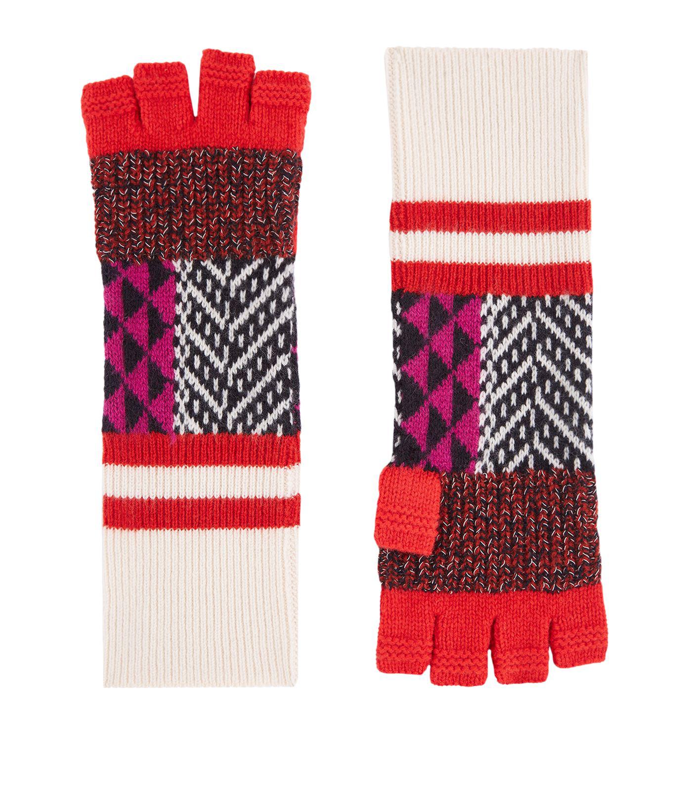 Wool Patchwork Fingerless Gloves 