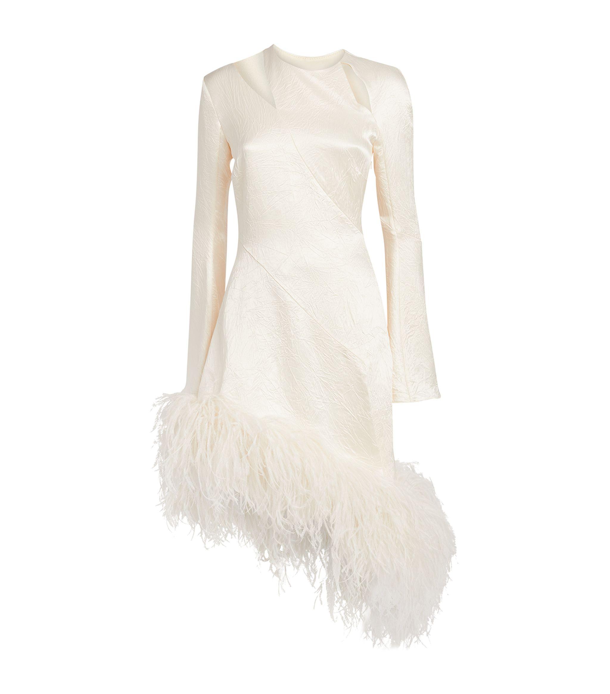 16Arlington Synthetic Ursinia Feather-trim Dress in White - Lyst
