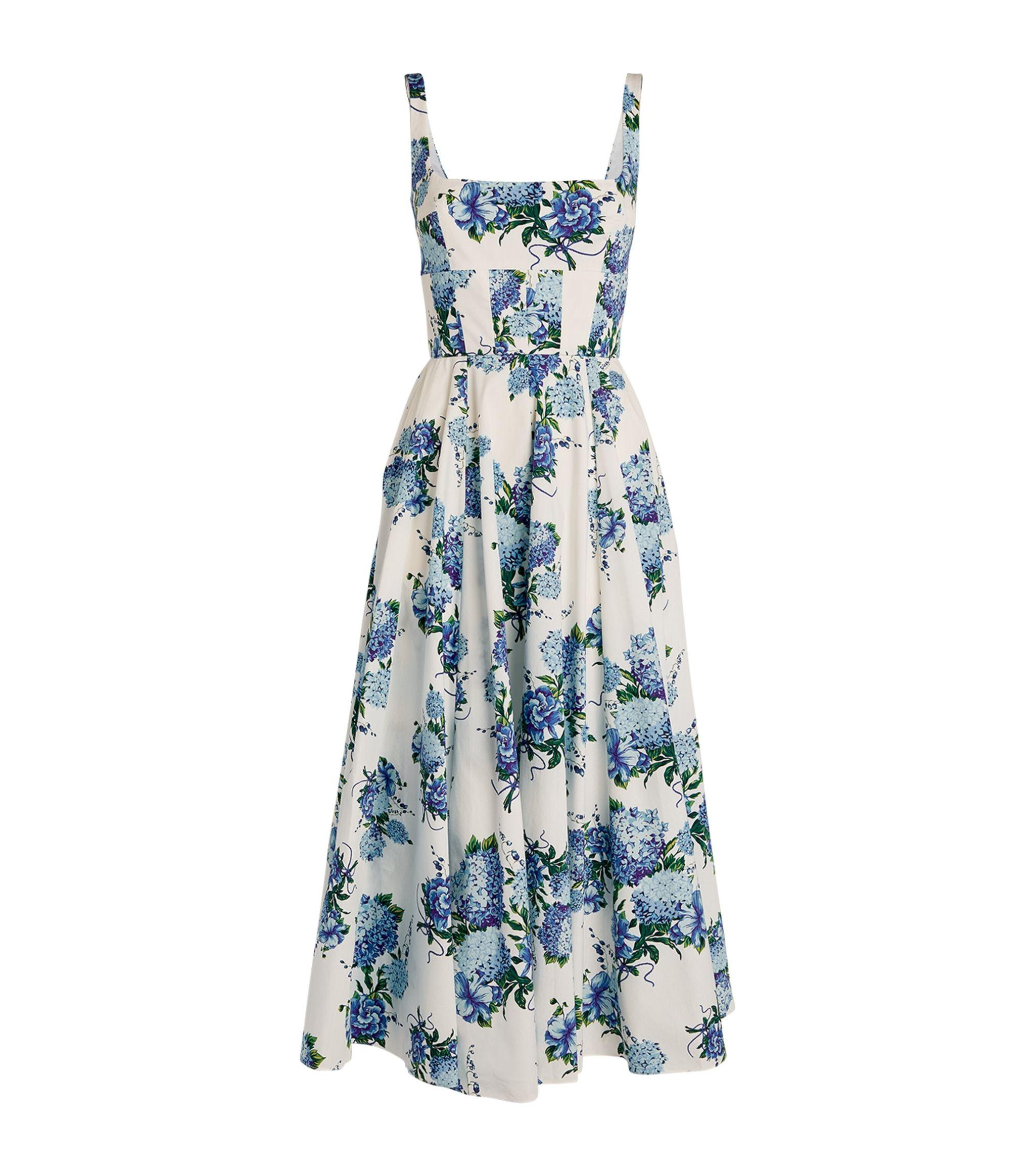 Emilia Wickstead Cotton Floral Mona Midi Dress in Blue | Lyst