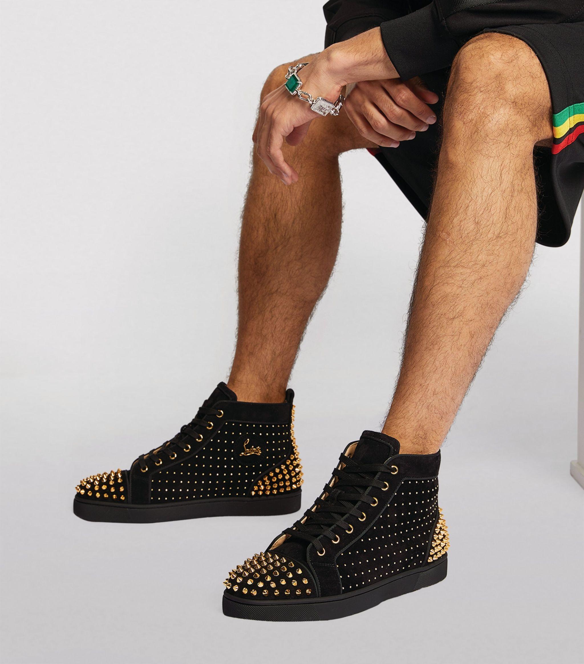 Christian Louboutin Lou Spikes 2 Plume Suede High-top Sneakers in
