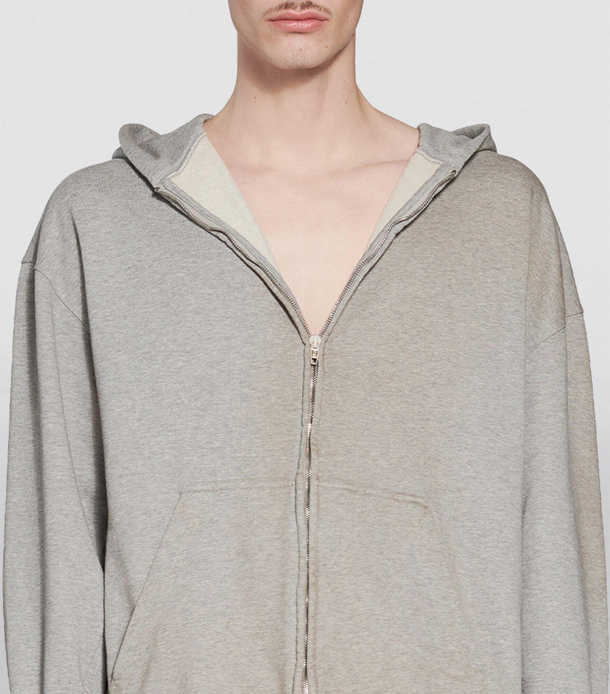 Balenciaga Distressed Zip-up Cotton Hoodie In Gray Lyst