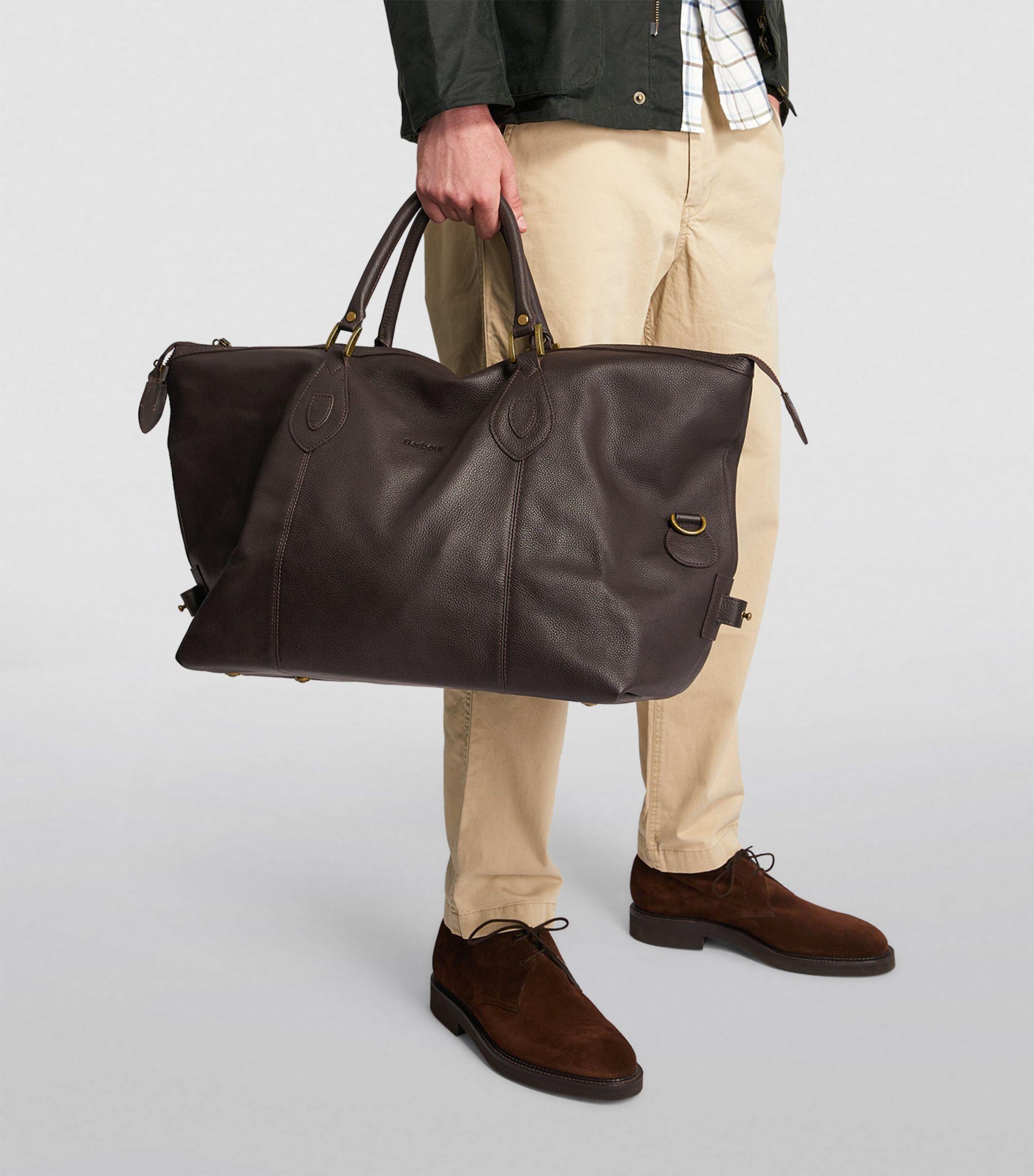 Barbour Medium Leather Travel Explorer Holdall in Brown for Men | Lyst