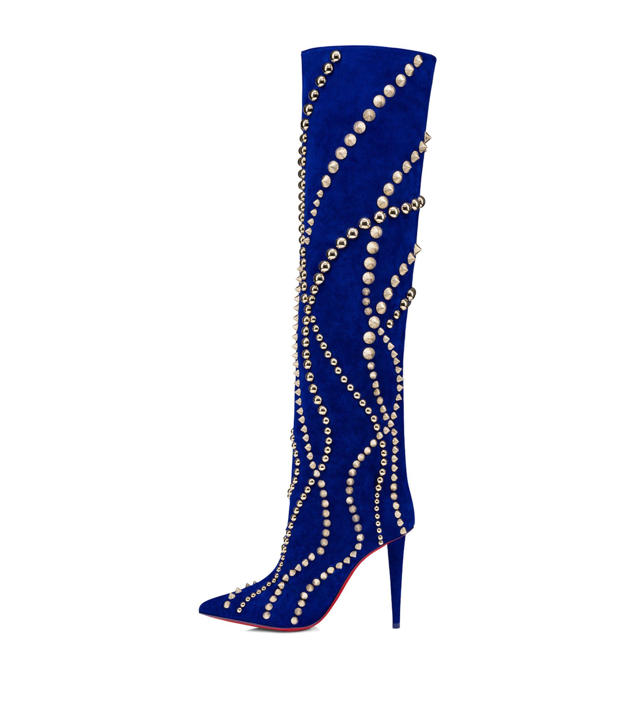 Blue suede heeled boots online