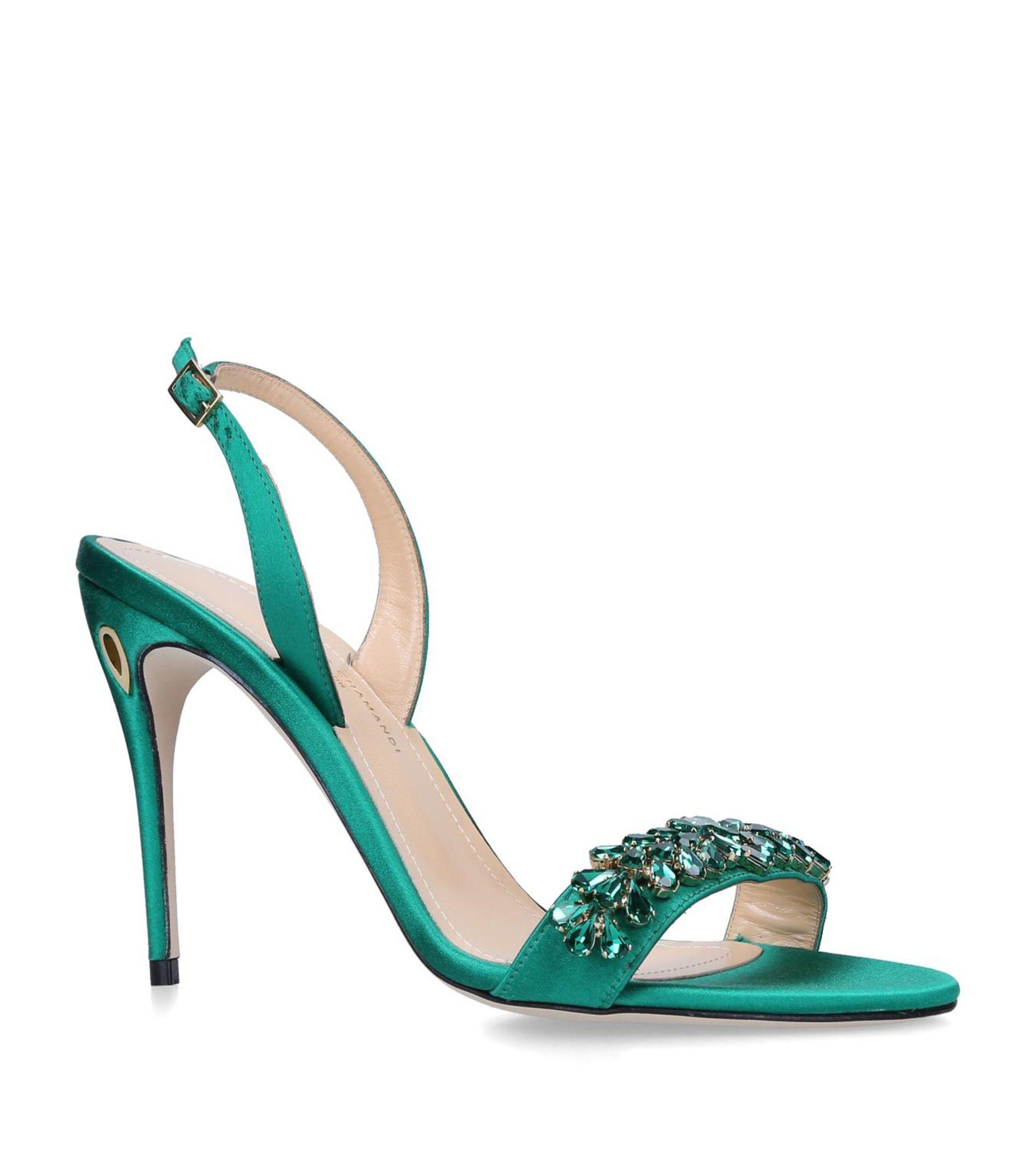 Jennifer Chamandi Satin Tomasso Slingback Sandals 105 in Green | Lyst