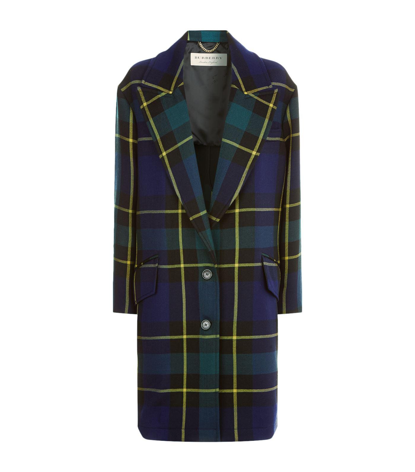 Burberry Lightweight Tartan Wool Tailored Coat in Green Lyst