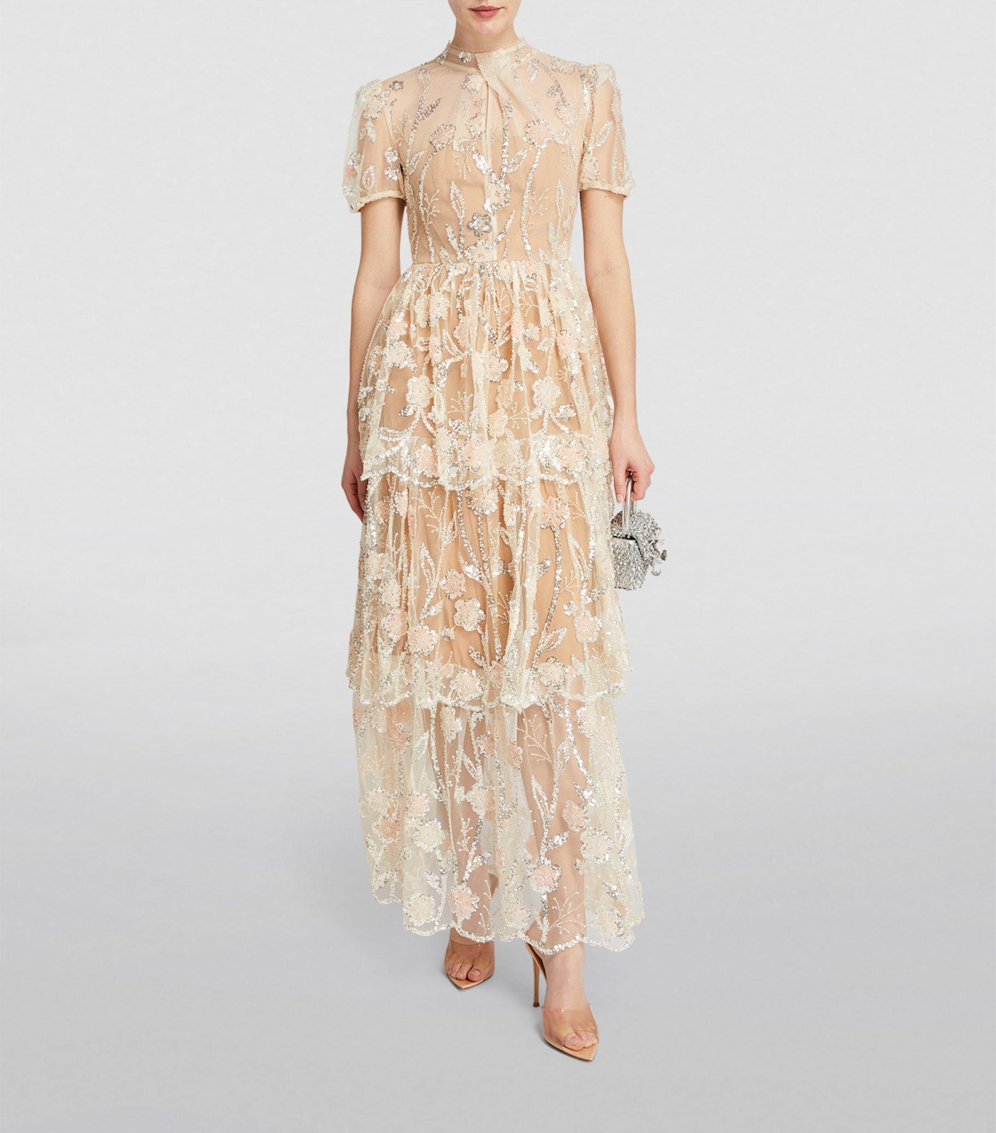 オールインワン・サロペット Self-Portrait Floral Embellished Long ette Dress With Self-Portrait Sequin-embellished Flower Maxi Dress in White