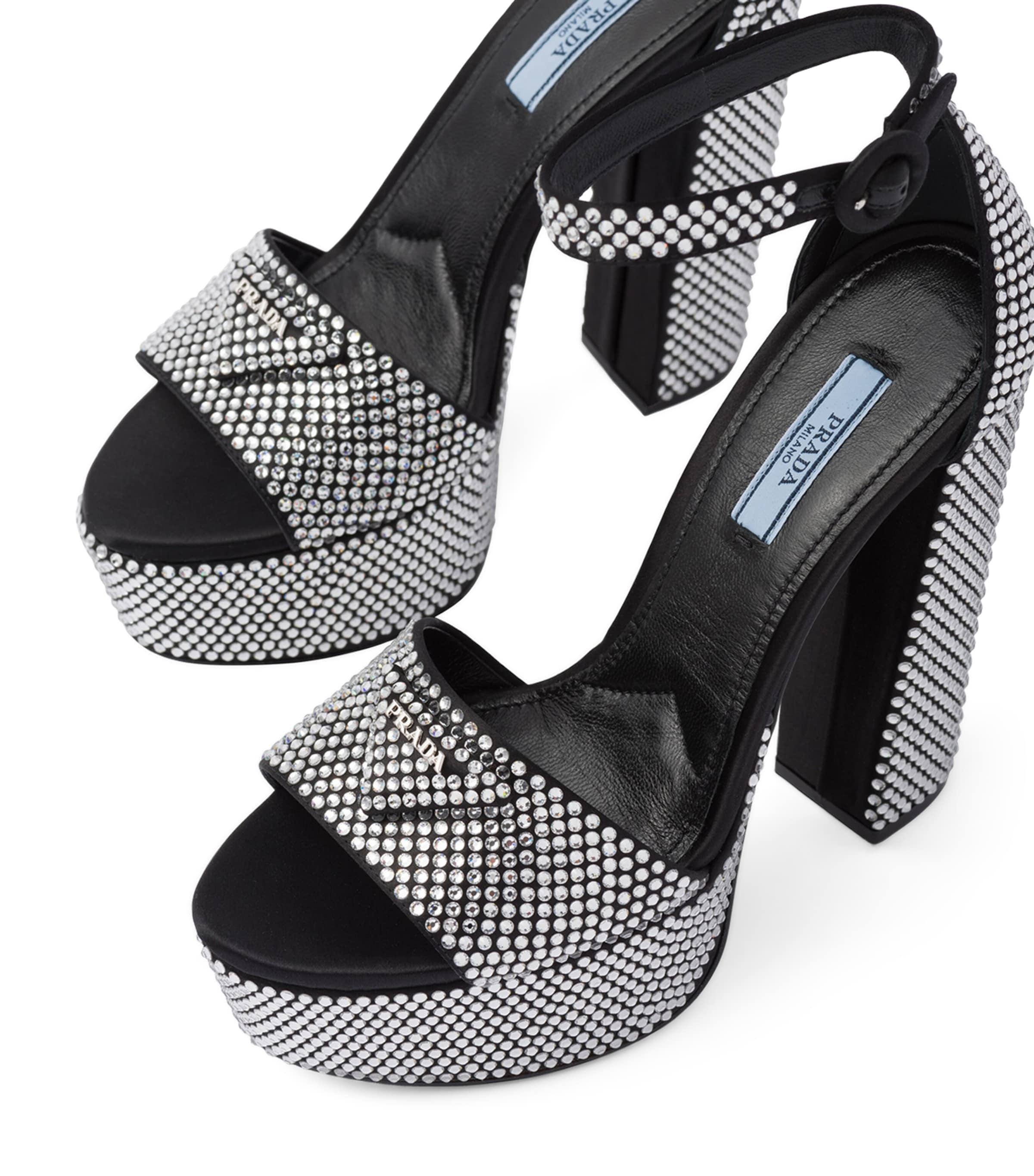 Prada Crystal-Embellished Platform Sandals 135 in Black | Lyst UK