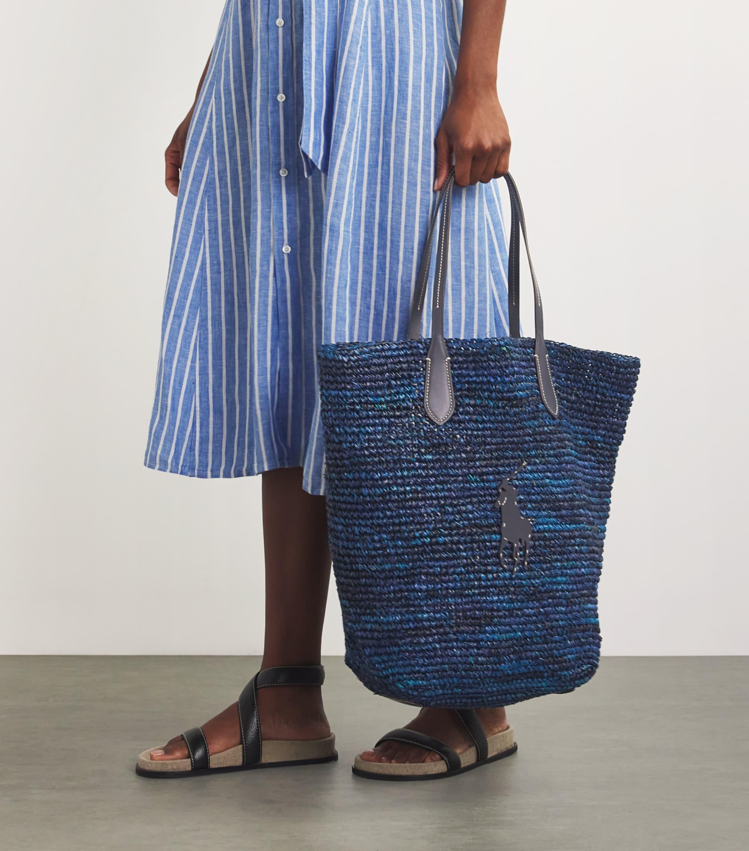 Polo Ralph Lauren Large Raffia Big Pony Tote Bag in Blue Lyst