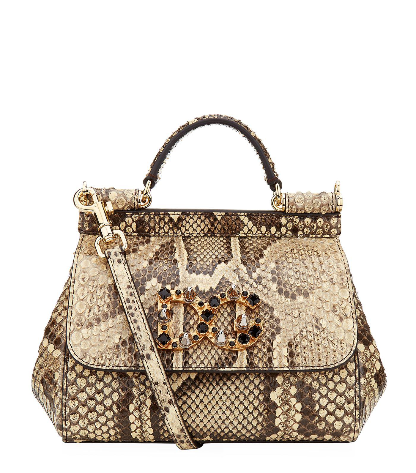 Dolce & Gabbana Mini Sicily Embellished Python Shoulder Bag, White - Lyst