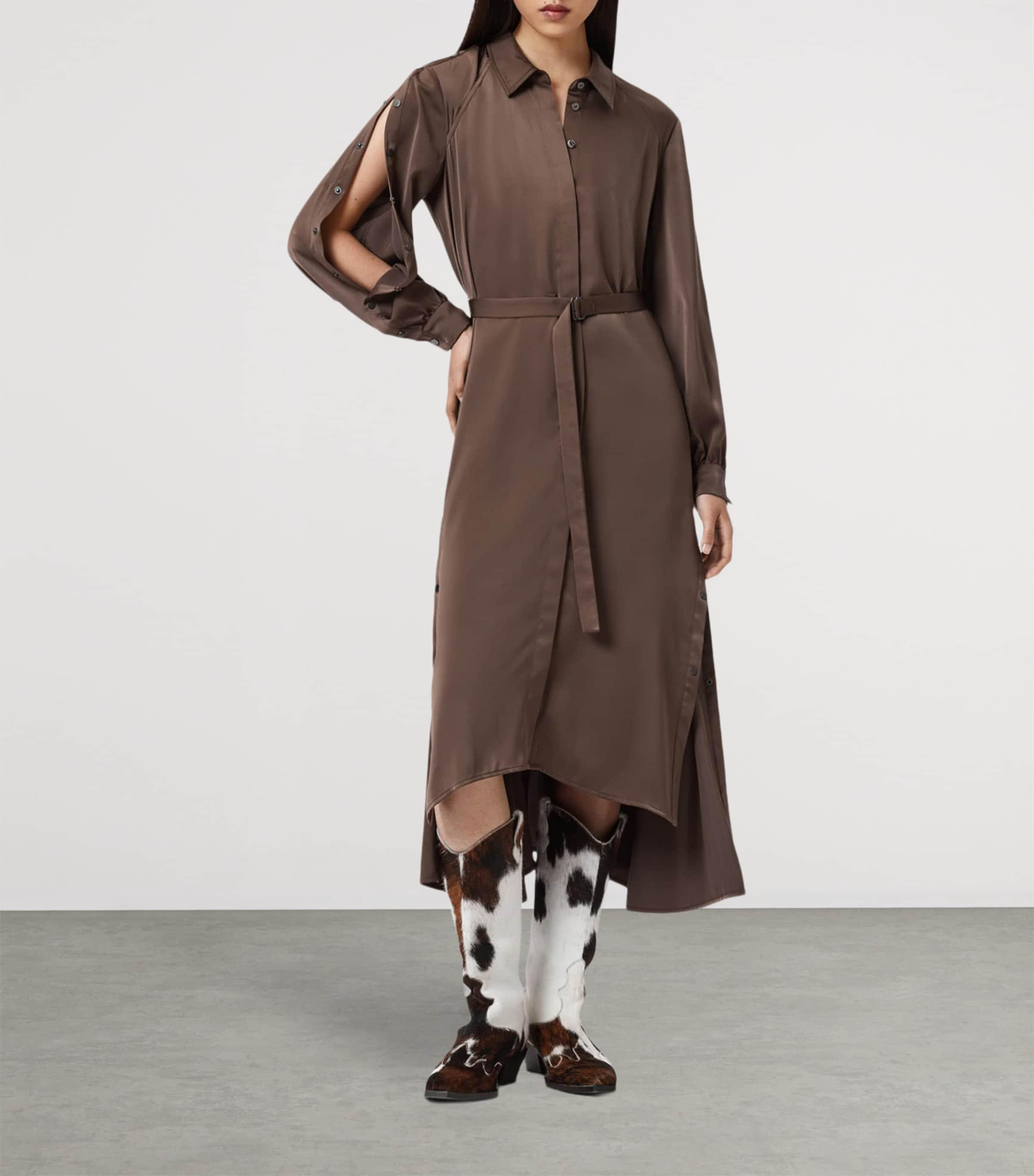 long brown dresses for women Women's Placed Iris Cotton Button-Front Shirt, Dark Bark, Size M