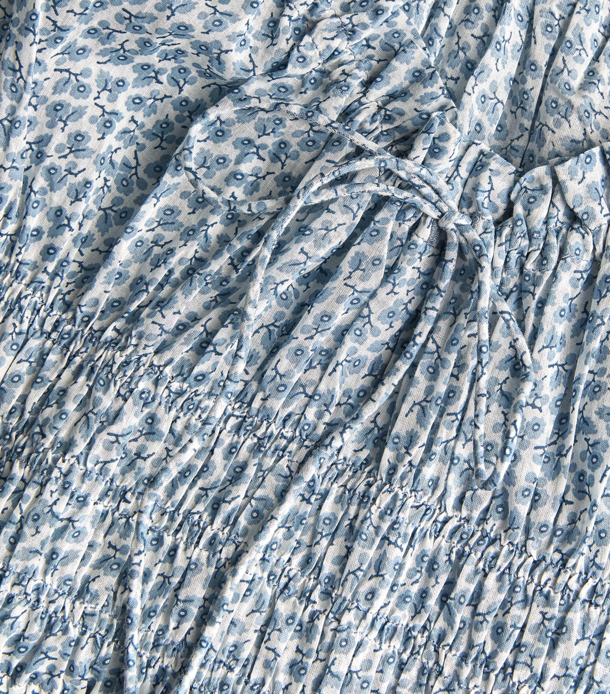 DÔEN Ischia Shirred Organic Cotton-Blend Voile Midi Dress in Blue