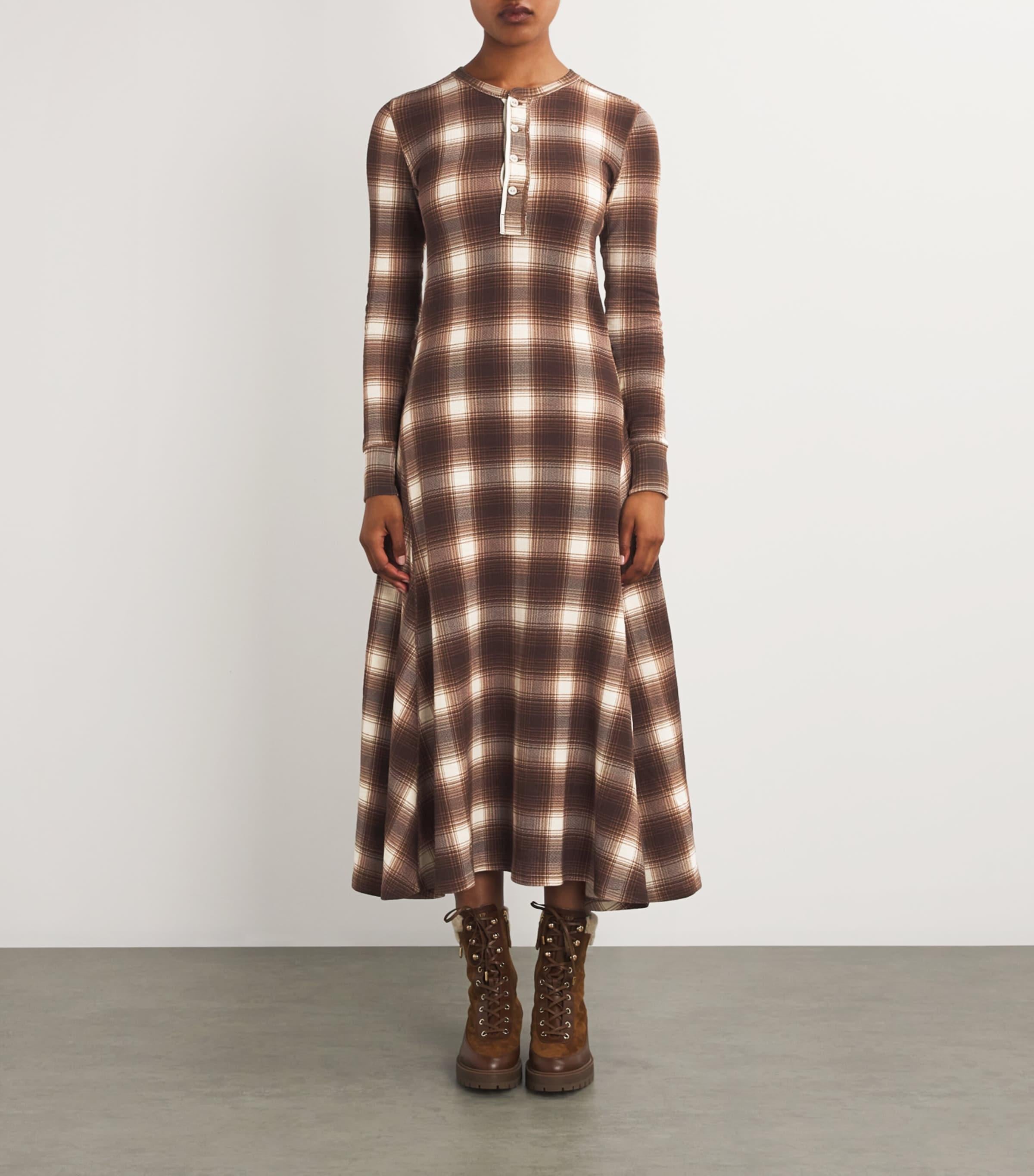 Polo Ralph Lauren Waffle-Knit Henley Maxi Dress in Brown | Lyst UK