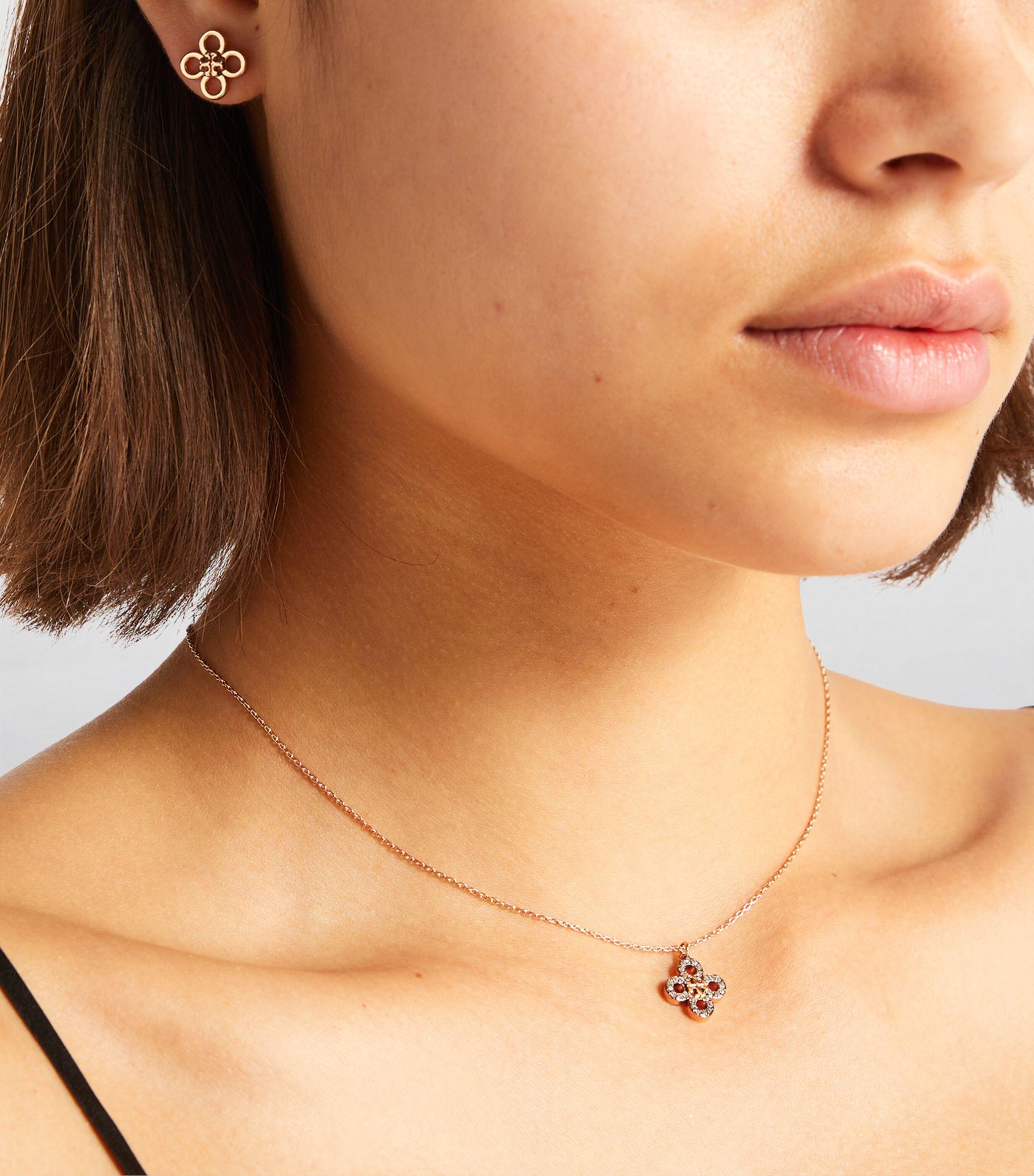 Tory Burch Kira Pavé Clover Stud And Pendant Set in Metallic
