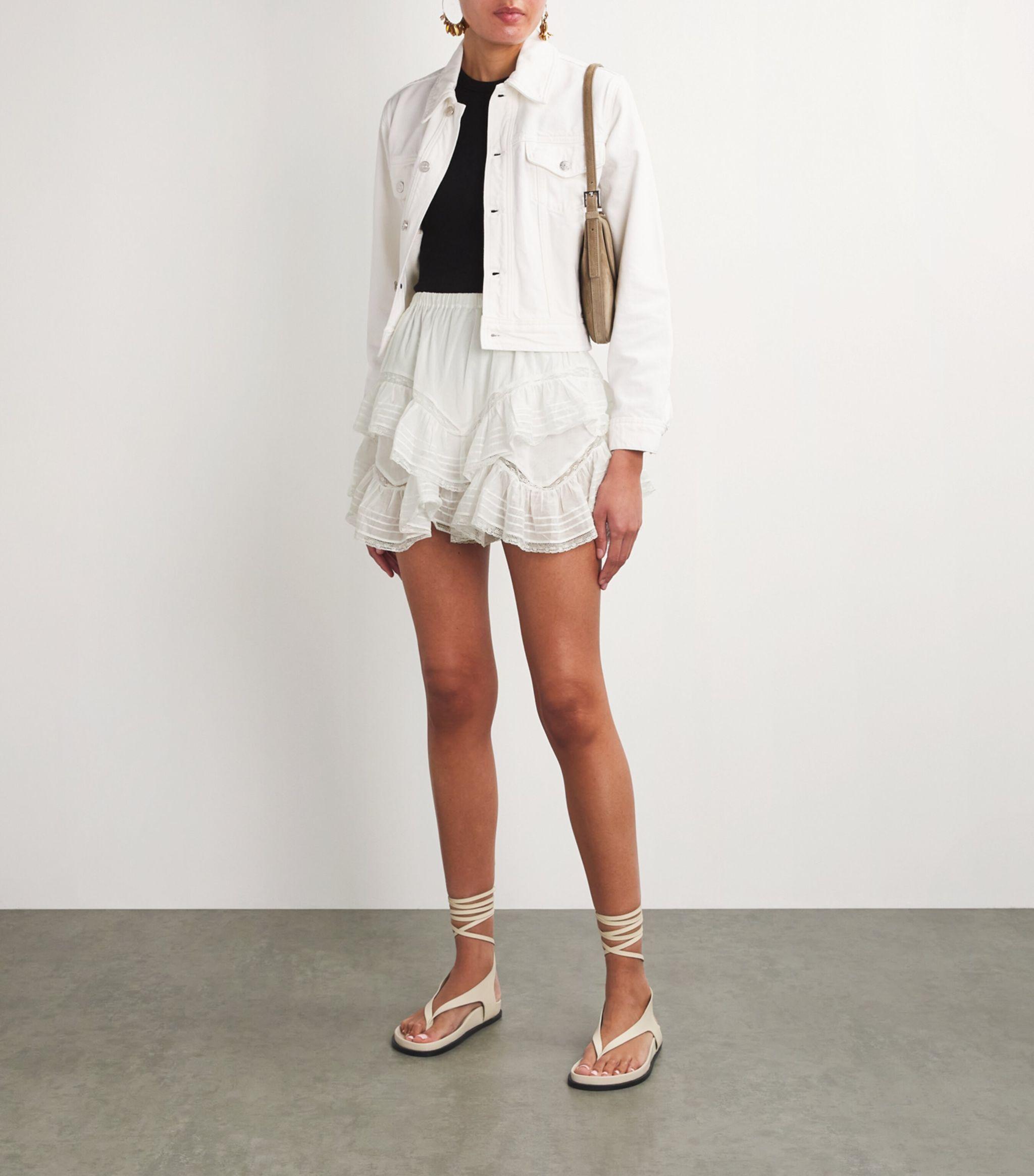 Isabel Marant Cotton Frilled Gisele Shorts in White | Lyst