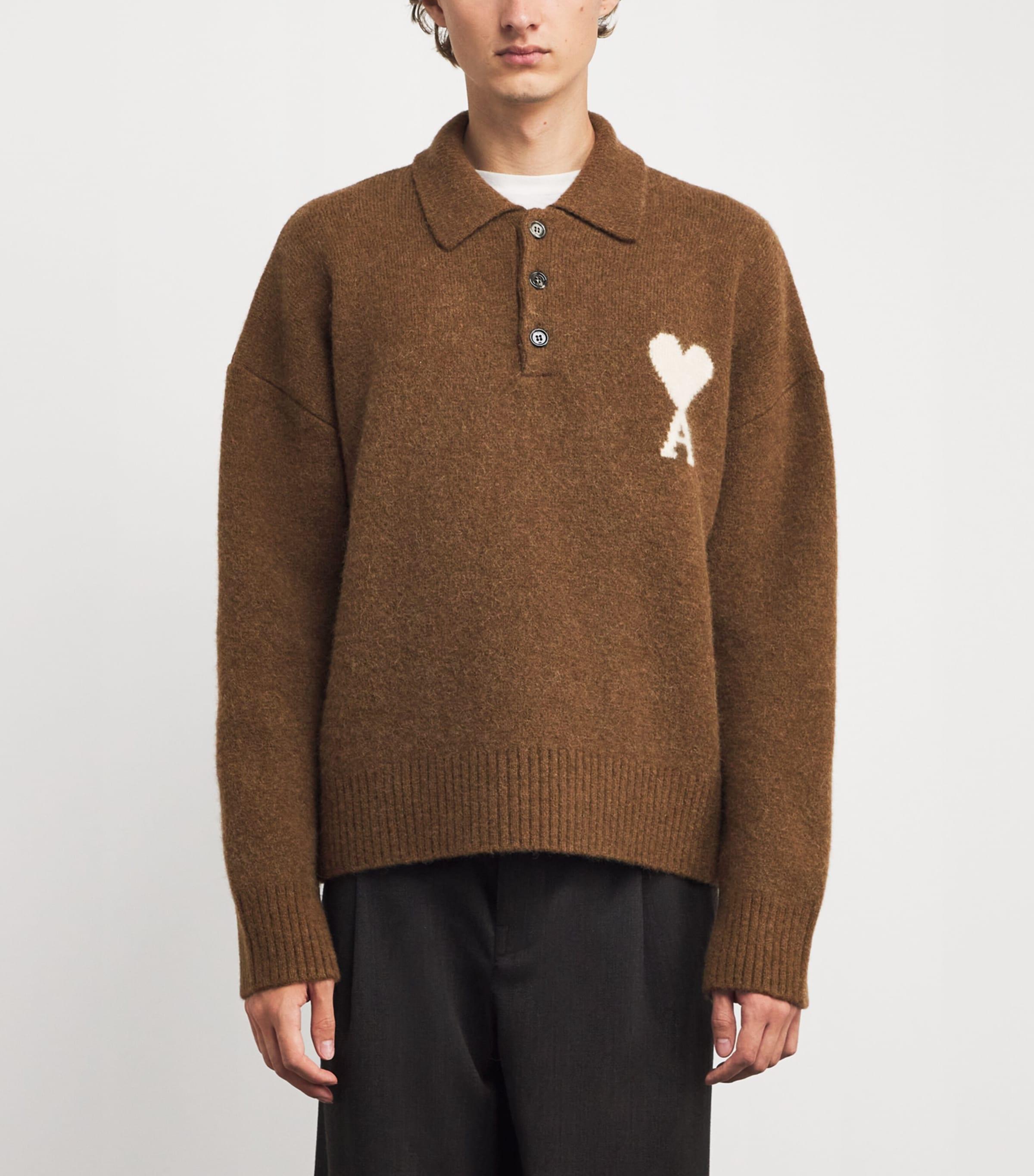 Ami Paris Alpaca-Blend Polo Sweater in Brown for Men | Lyst