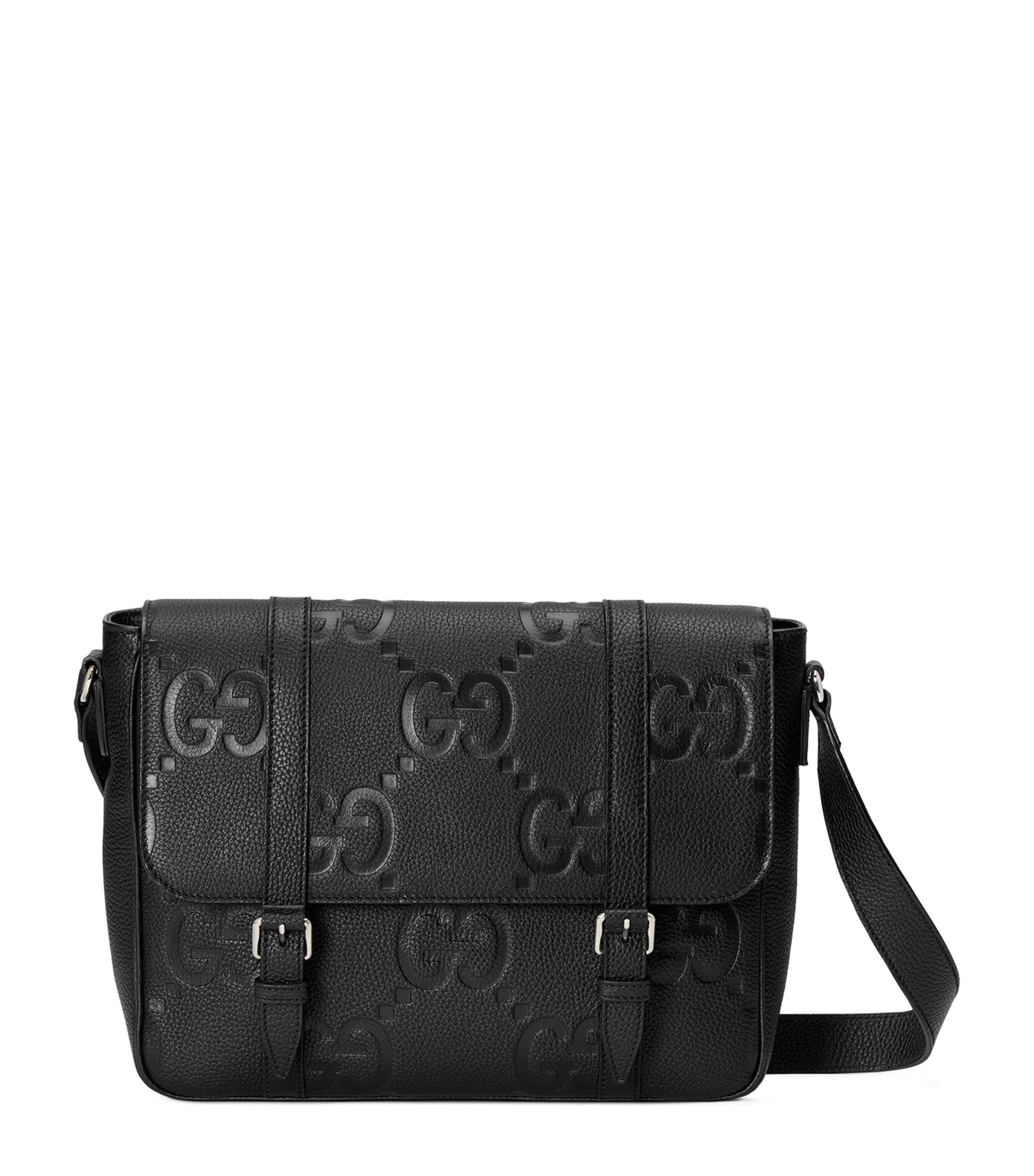 Gucci Medium Leather Jumbo Gg Messenger Bag in Black for Men Lyst