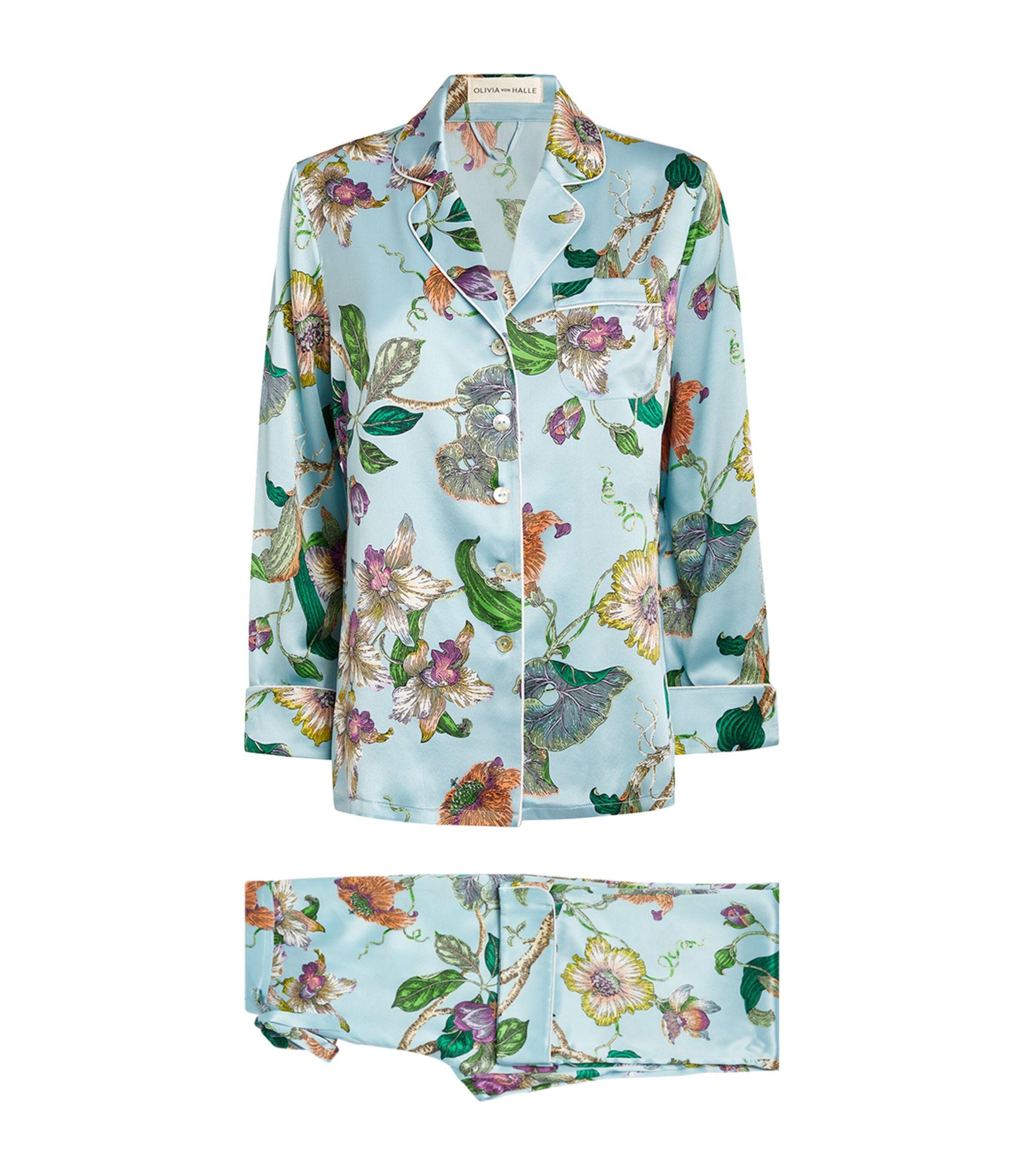 Olivia Von Halle Silk Floral Lila Pyjama Set in Green | Lyst