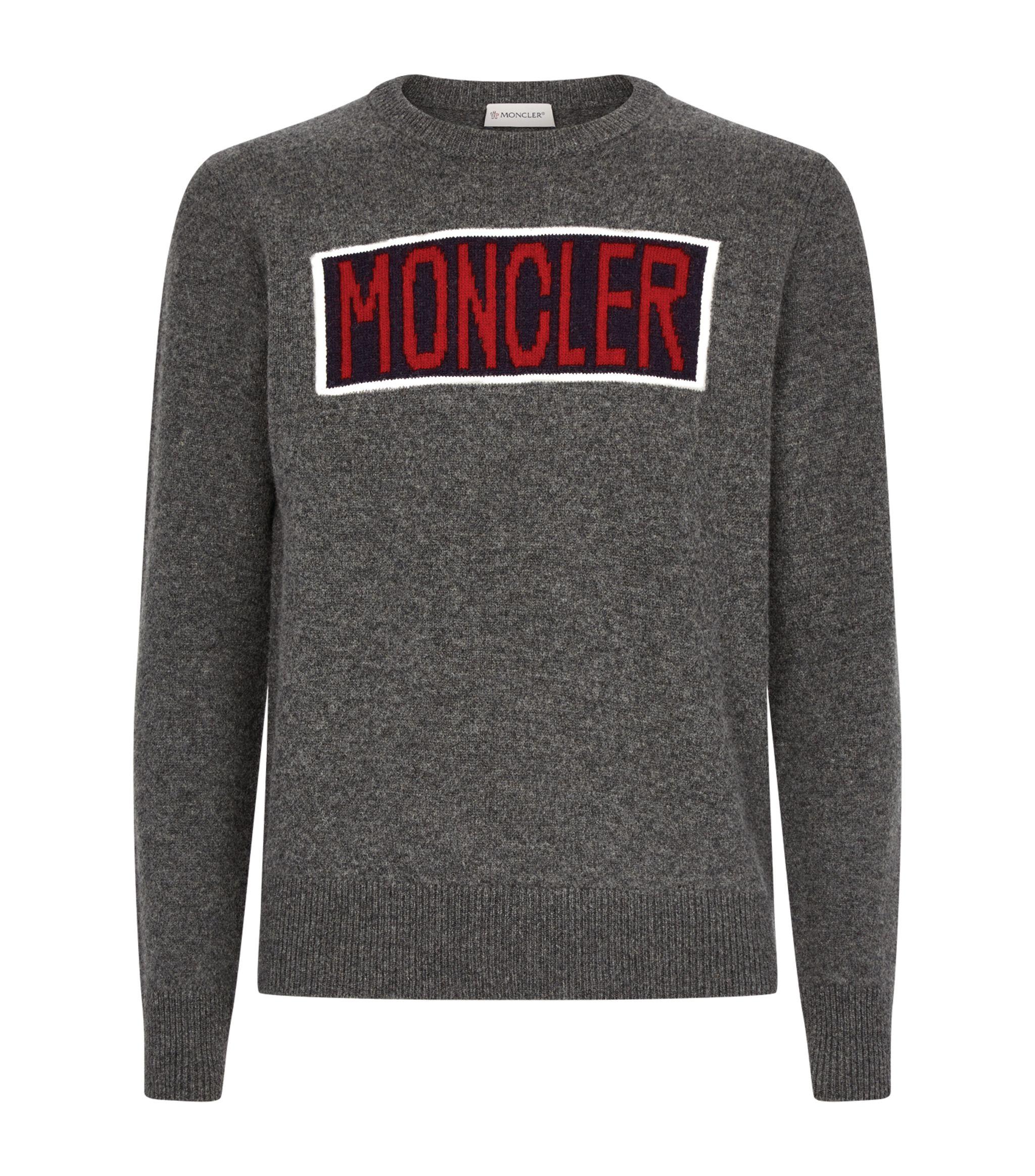 Moncler Wool Logo Sweater in Grey (Gray) for Men - Save 60% - Lyst