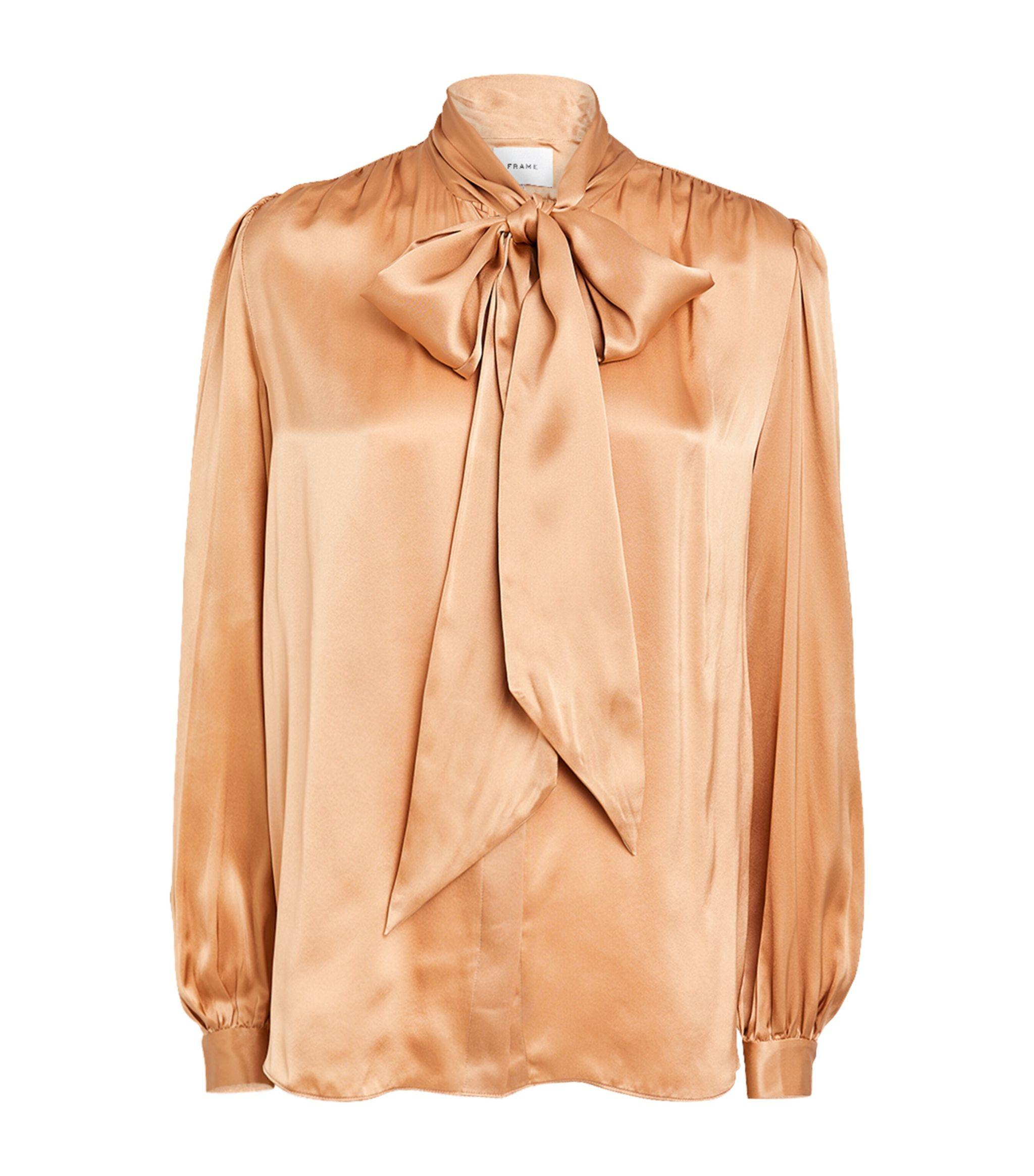 FRAME Silk Femme Pussybow-tie Blouse in Natural | Lyst