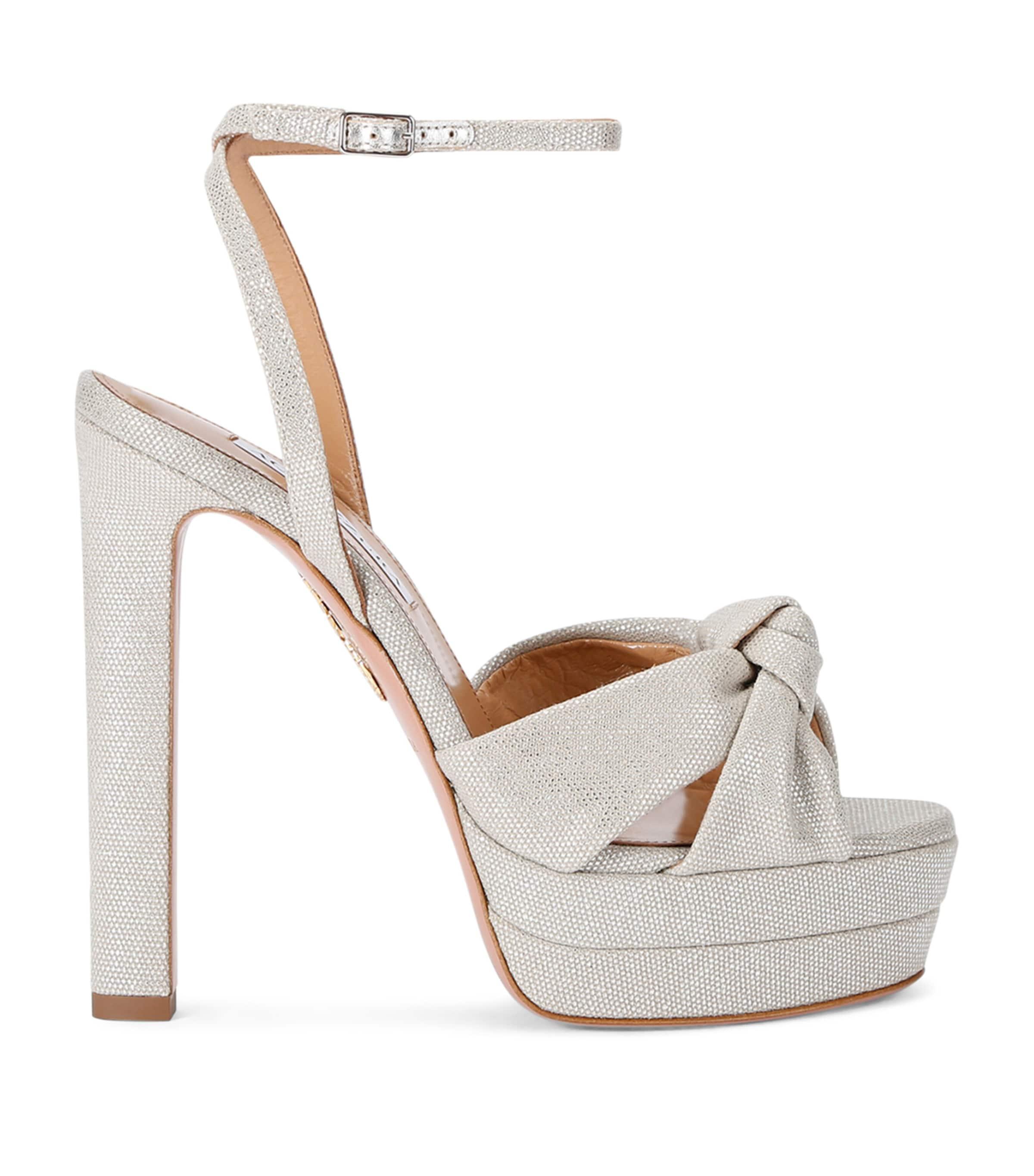 Aquazzura Glittered Cupid Plateau Platform Sandals 130 in White