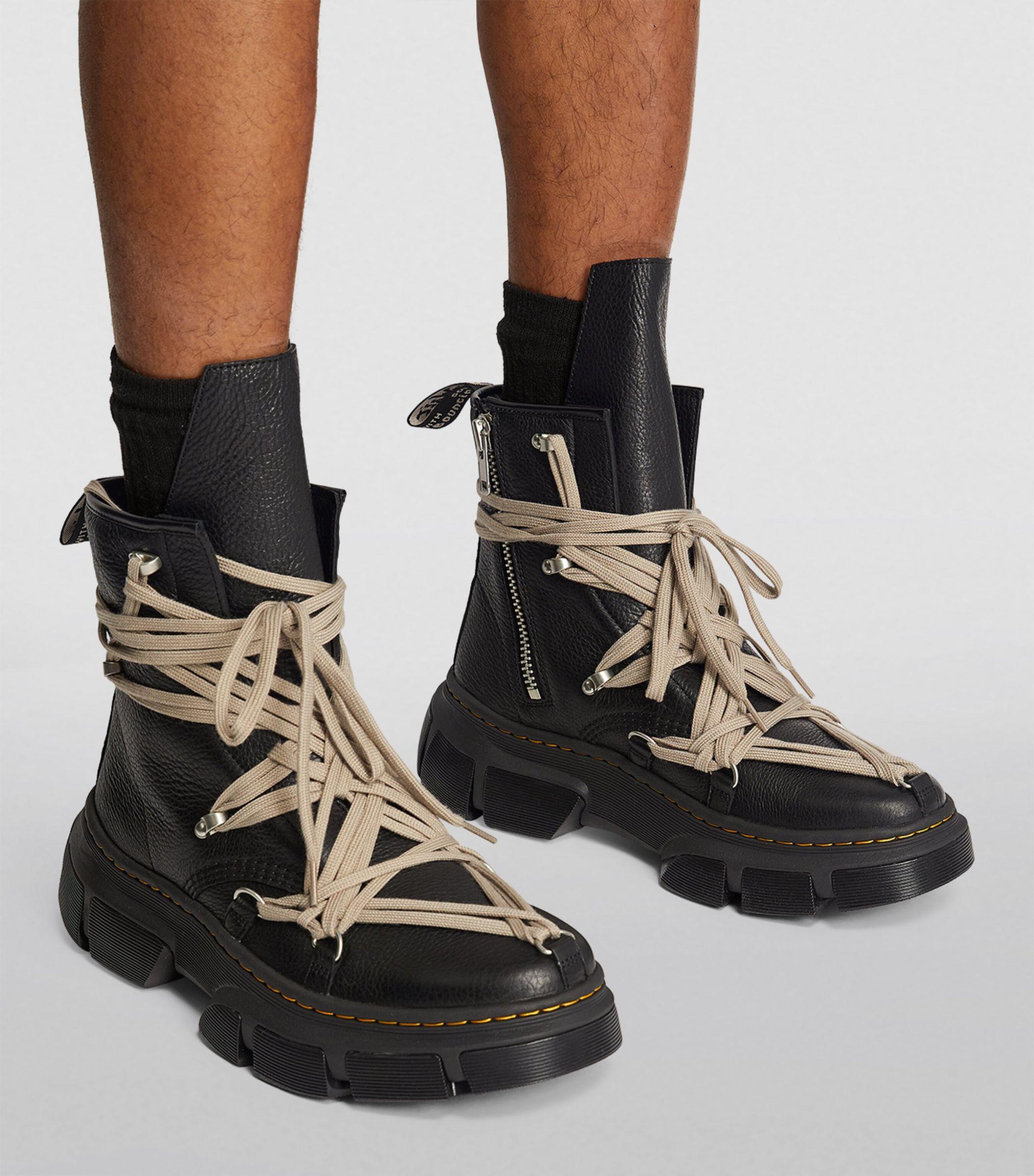 Rick Owens X Dr. Martens Mega Lace Leather Boots in Black for