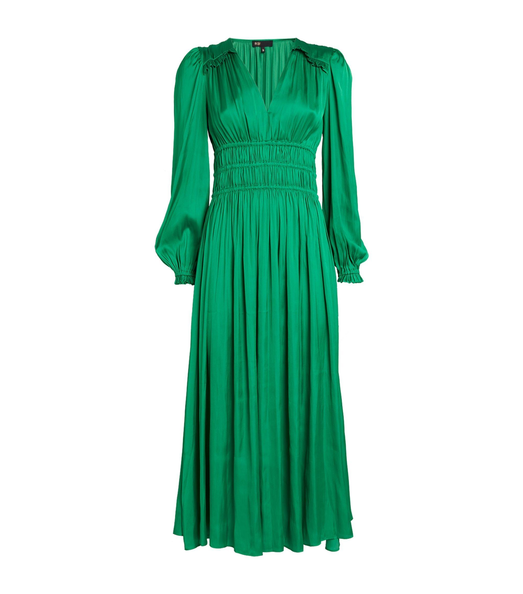 Maje Ruffle-trim Midi Dress in Green | Lyst