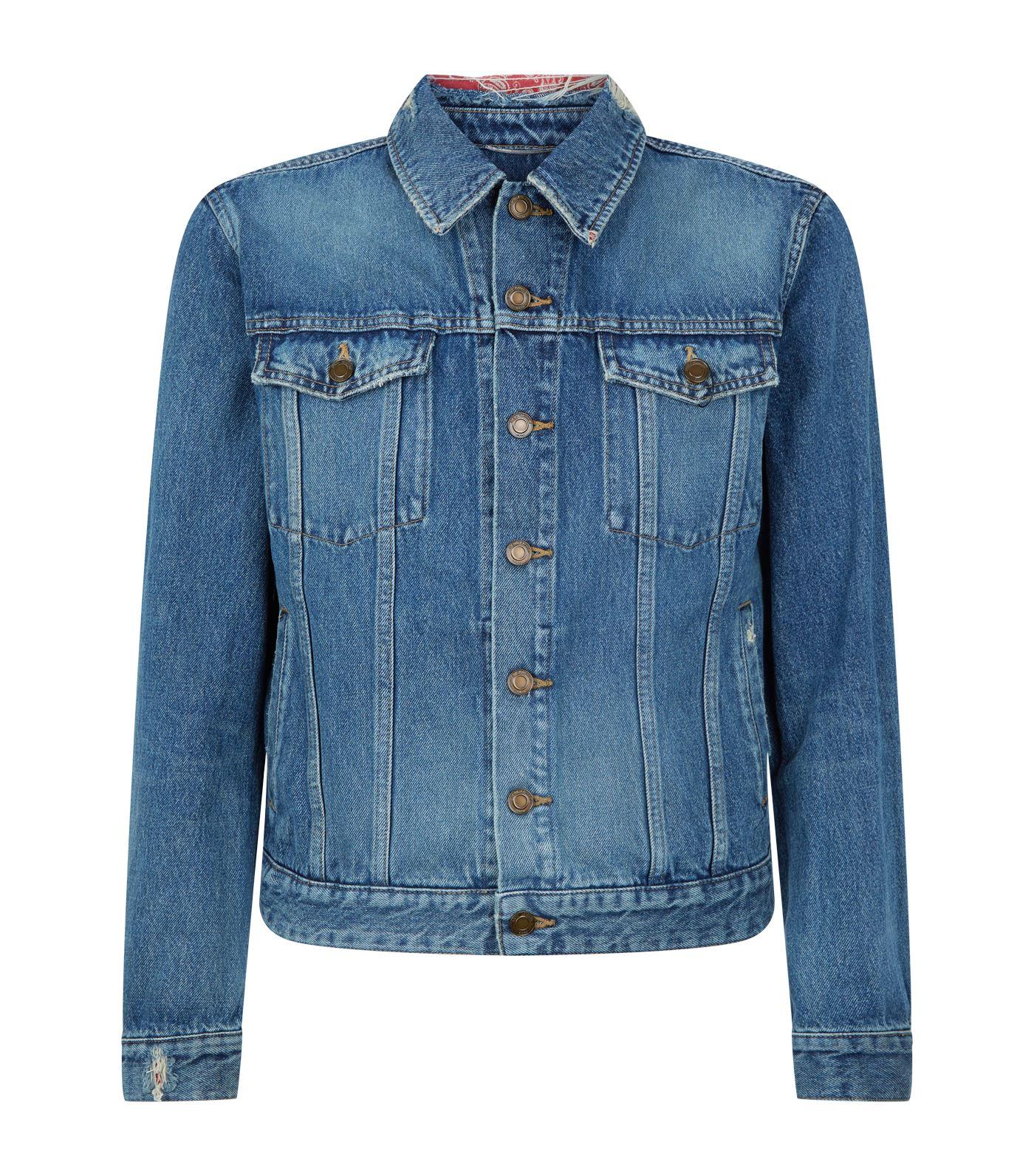 Saint Laurent Distressed Denim Jacket in Blue for Men - Lyst
