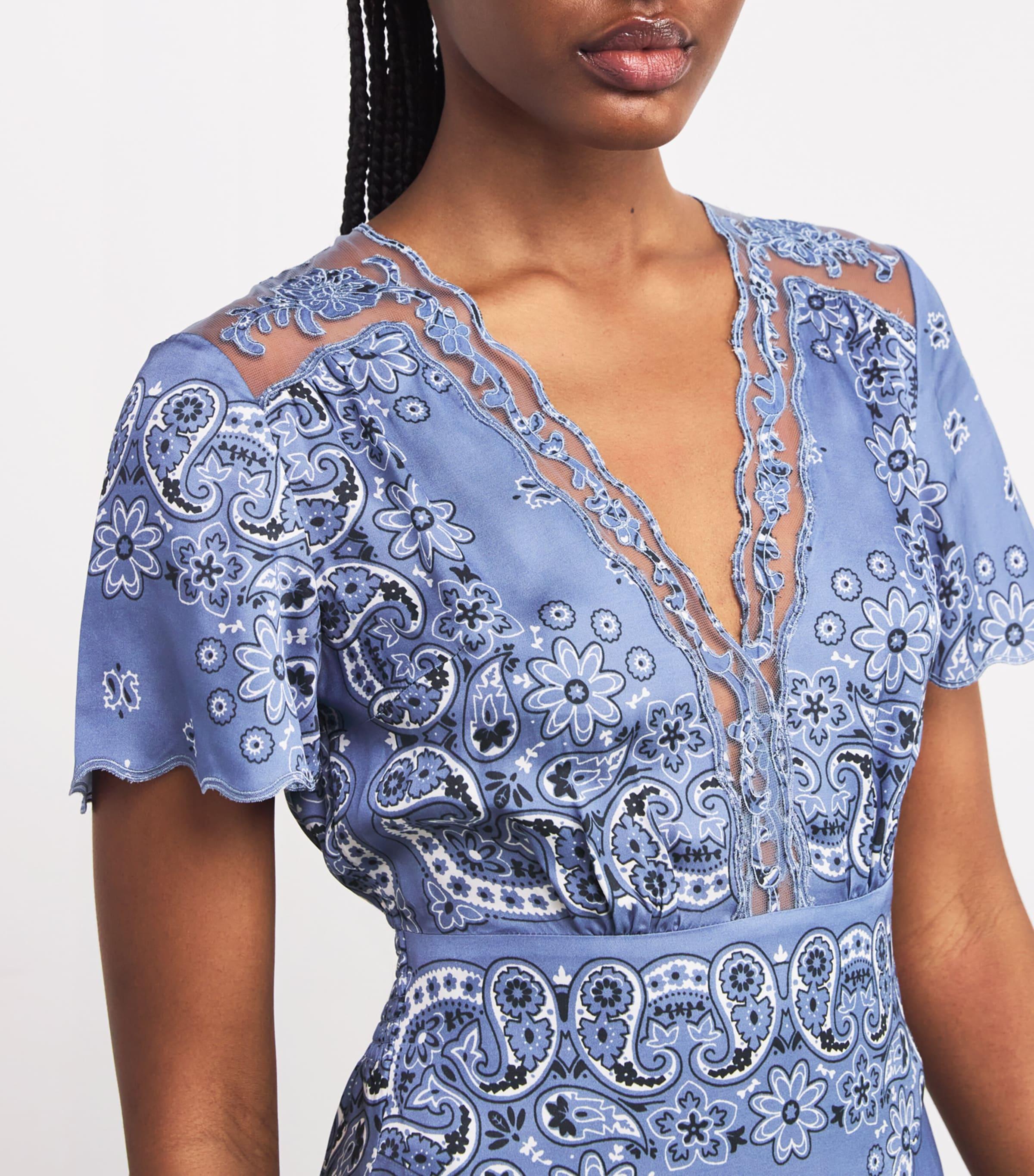 sachin and babi light blue dress Maje Bandana Print Midi Dress in Blue