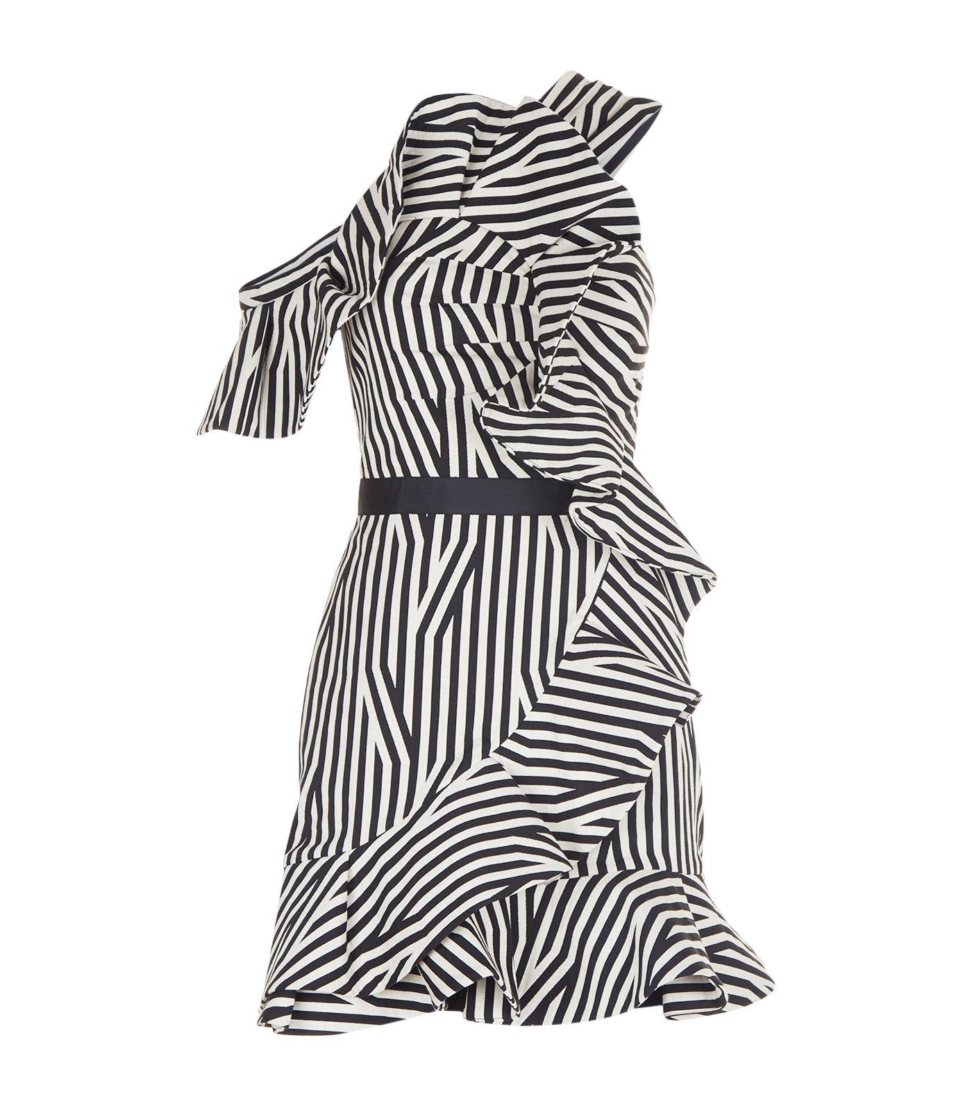 Self Portrait Asymmetric Striped Ruffle Dress in Black Lyst UK