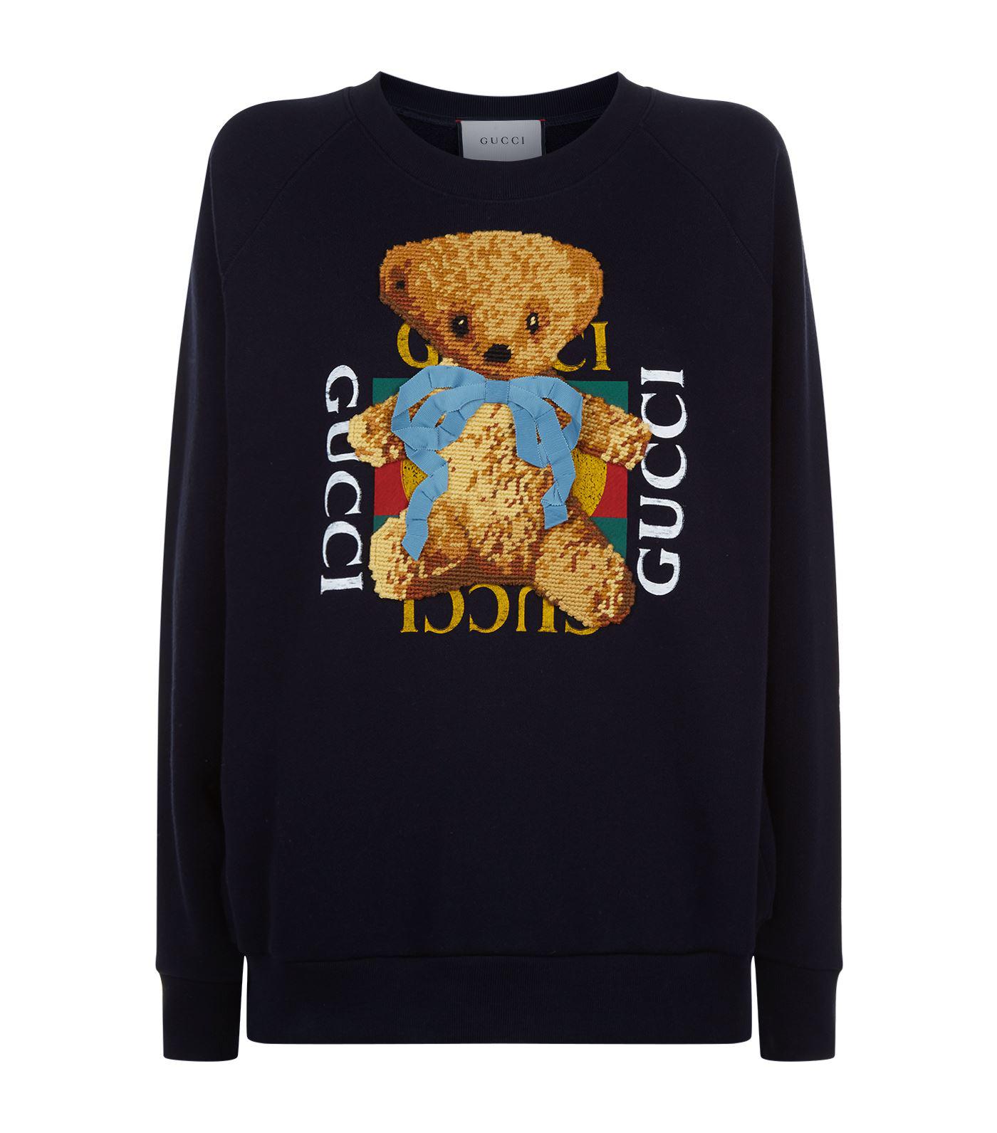 Gucci Cotton Teddy Bear Sweatshirt, Navy, M in Blue | Lyst