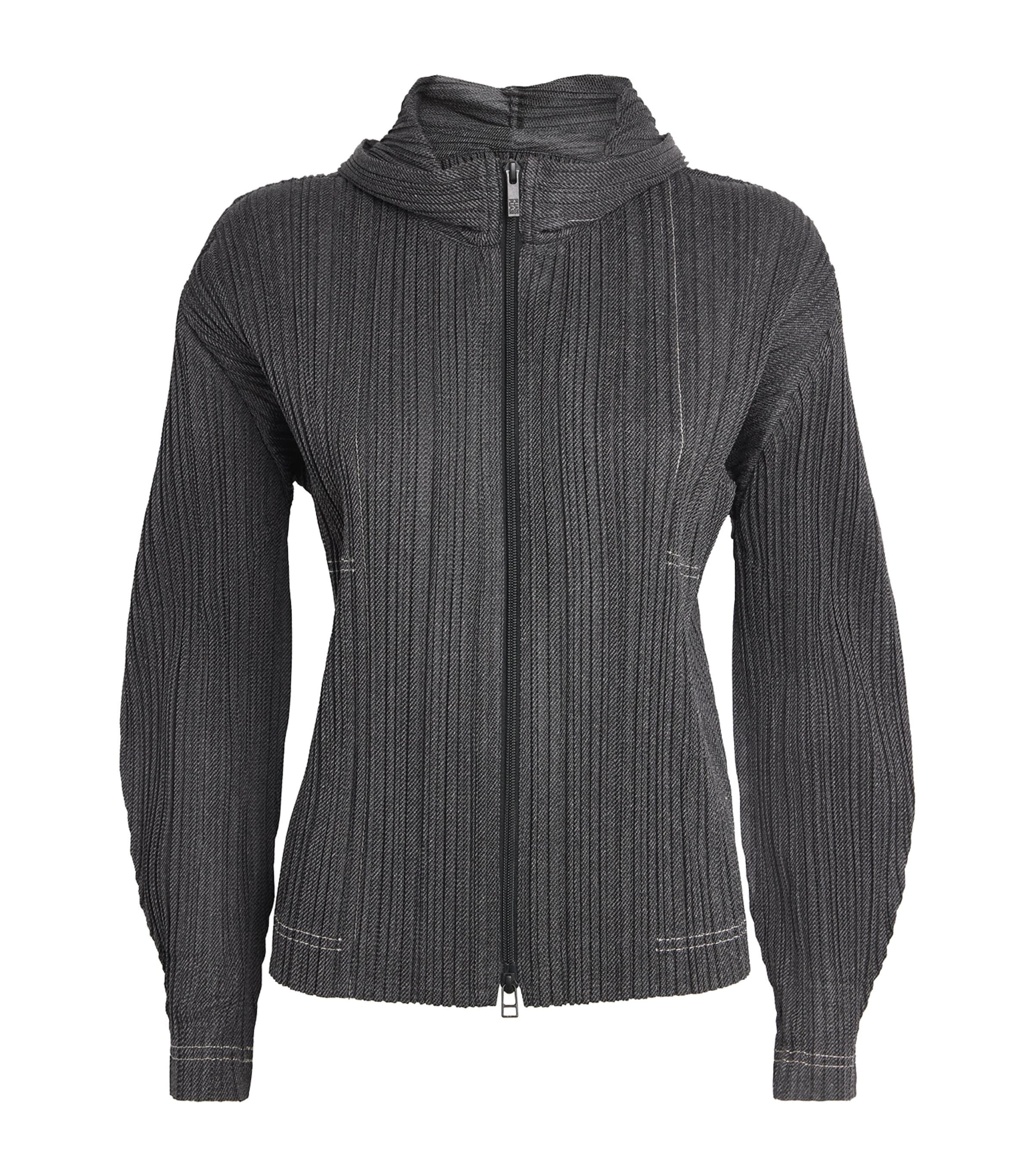 PLEATS PLEASE ISSEY MIYAKE ジップアップジャケット Pleats Please Issey Miyake Cotton Denim Zip-Up Jacket in Black | Lyst
