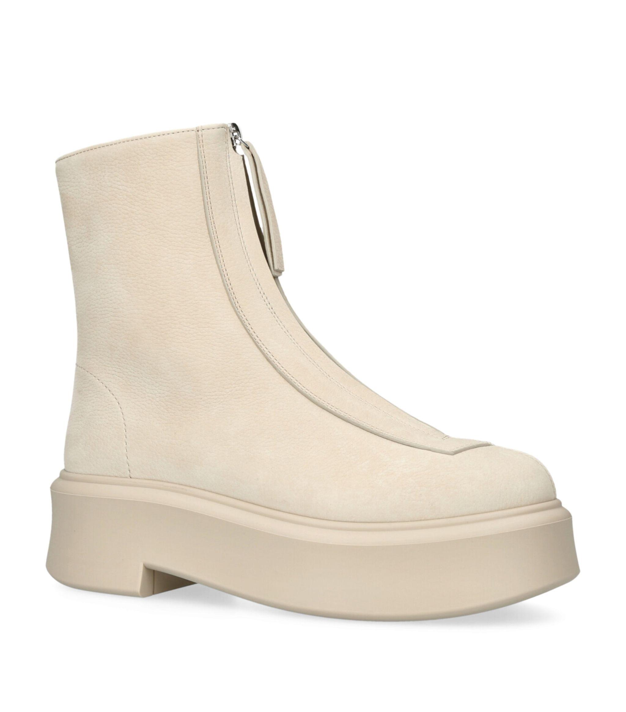The Row Leather Zipped Ankle Boots 50 in Natural | Lyst