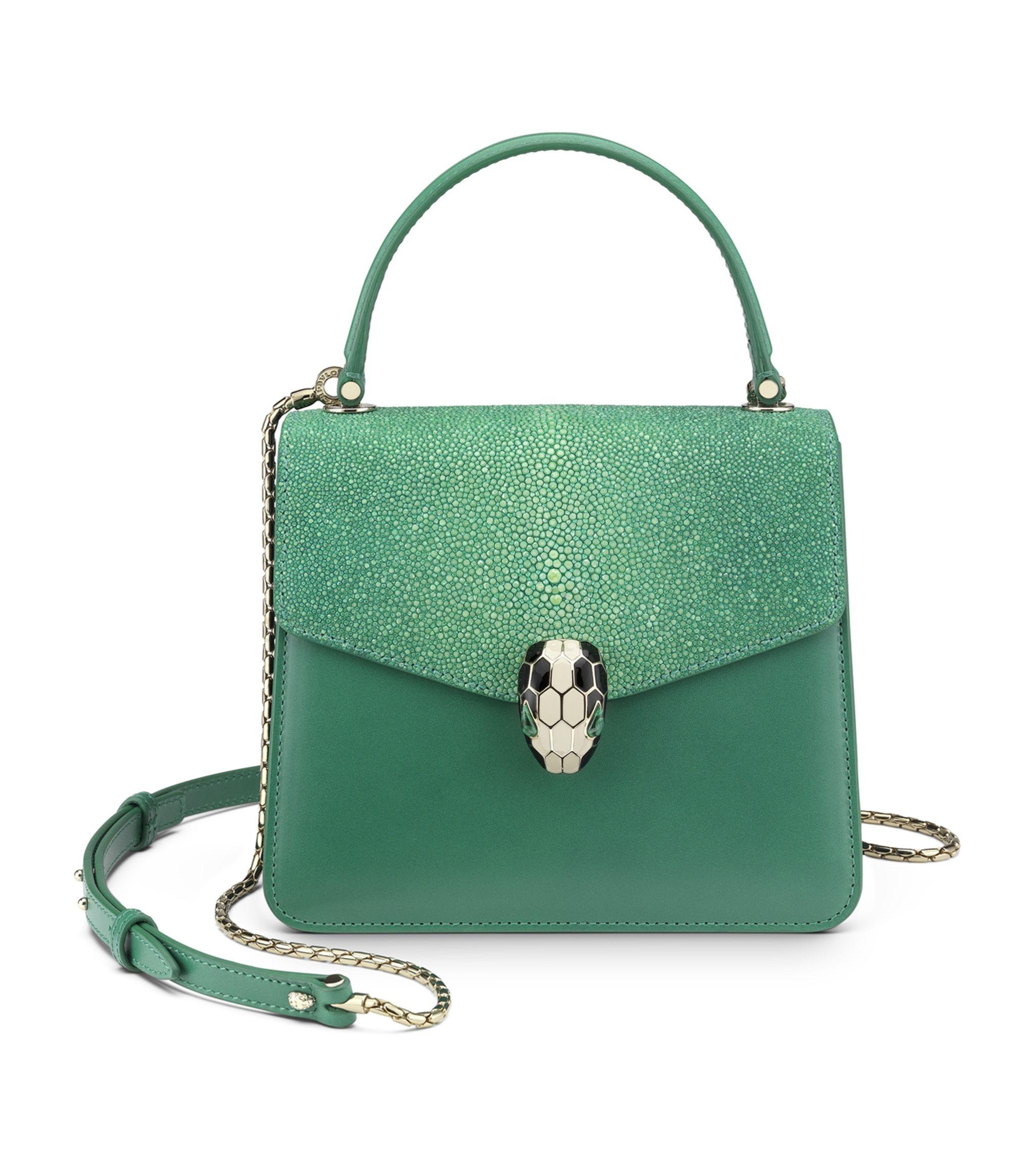 BVLGARI Leather Galuchat Serpenti Forever Top Handle Bag in Green - Lyst