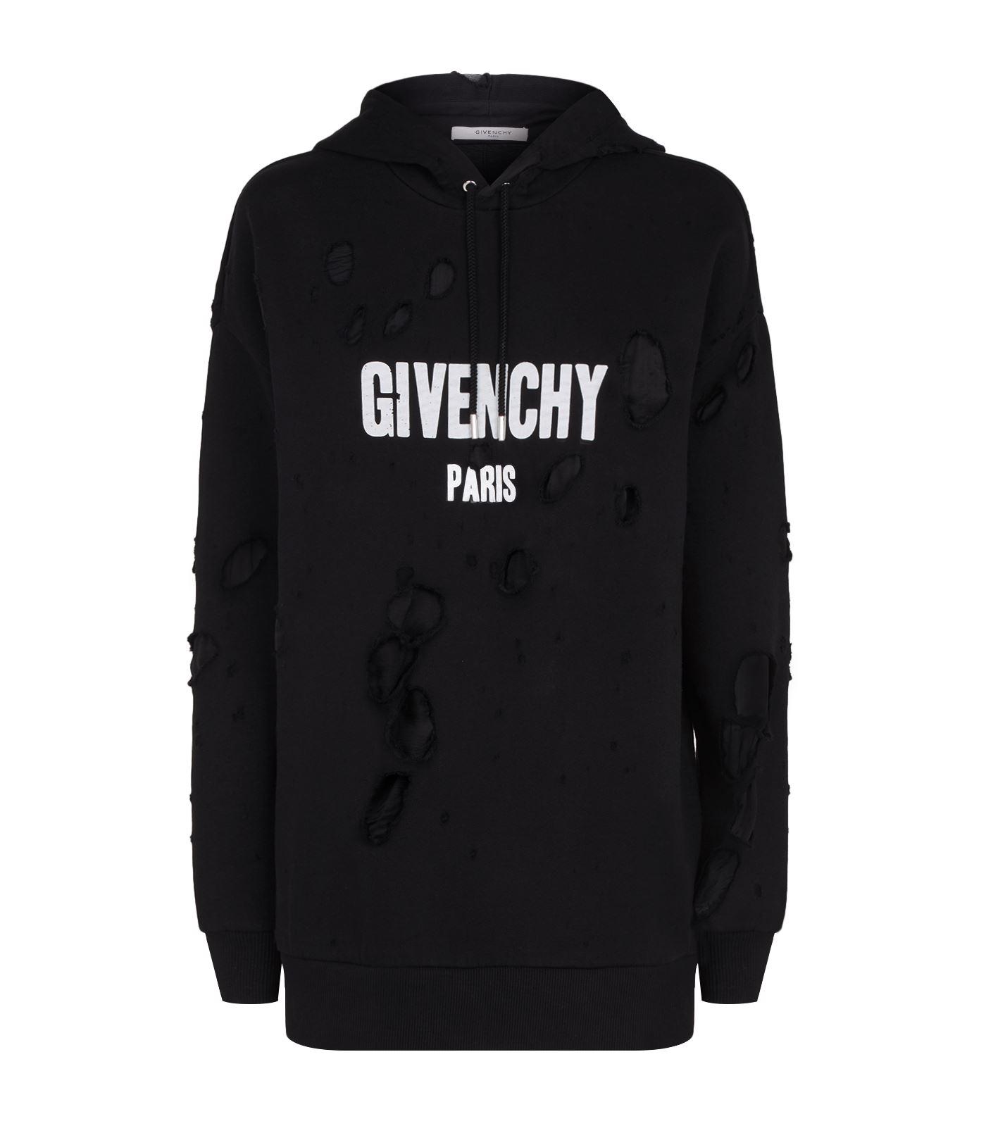 Givenchy Denim Destroyed Logo Hoodie in Black for Men - Lyst