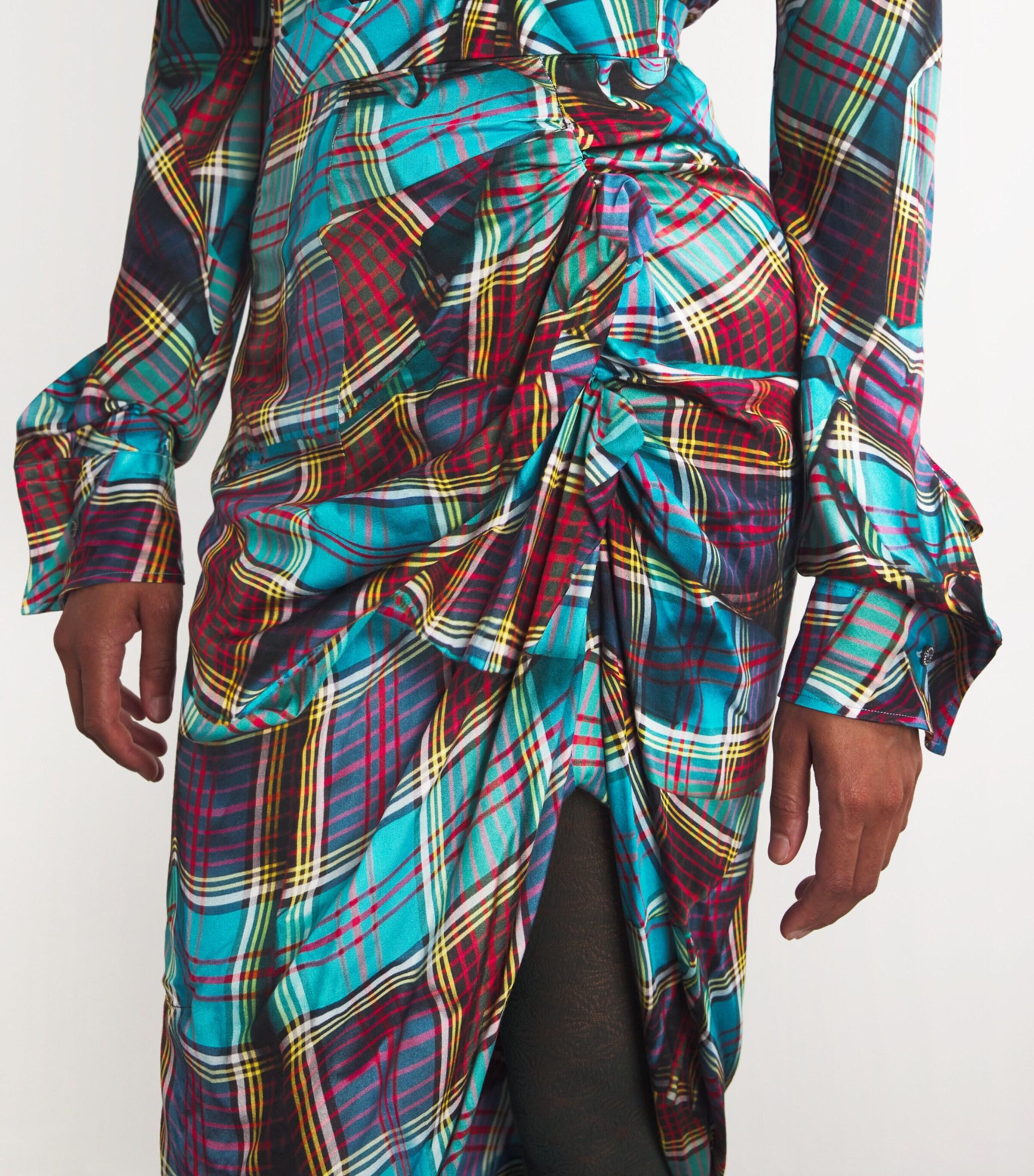 Vivienne Westwood Panther Tartan Draped Midi Skirt in Blue