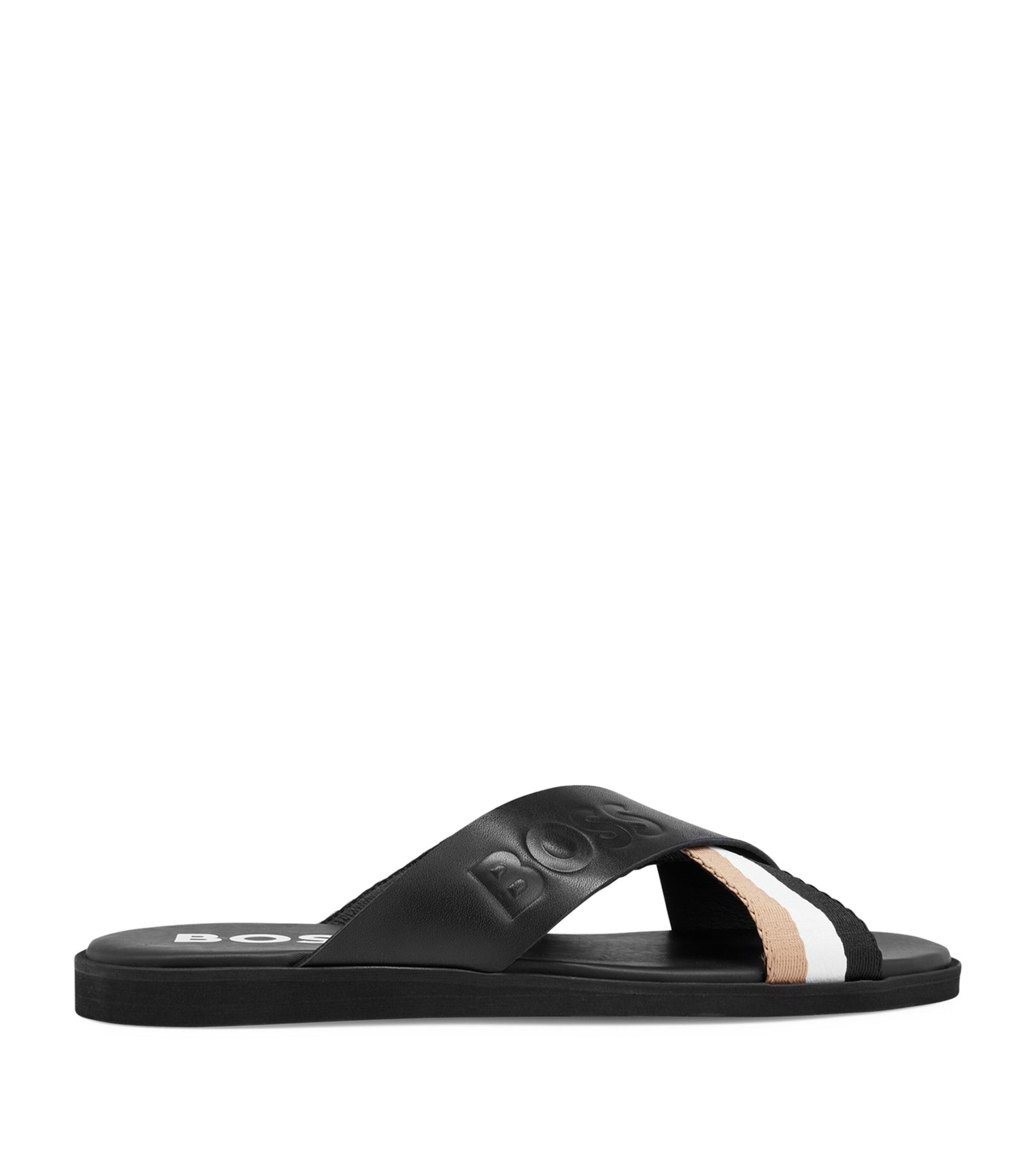 BOSS by HUGO BOSS Darrel Leather Slides in Black for Men Lyst