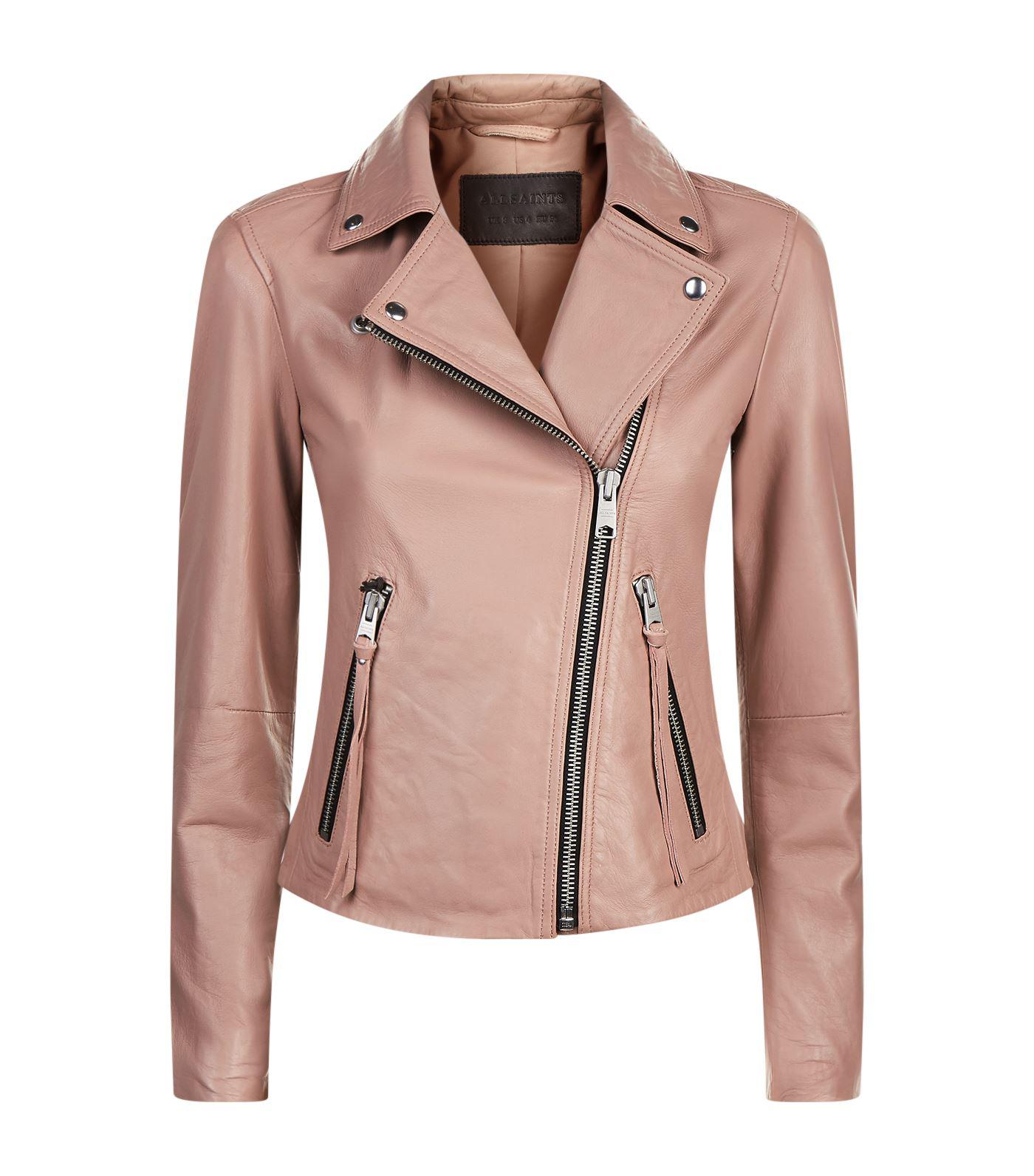 AllSaints Dalby Leather Biker Jacket in Pink - Lyst