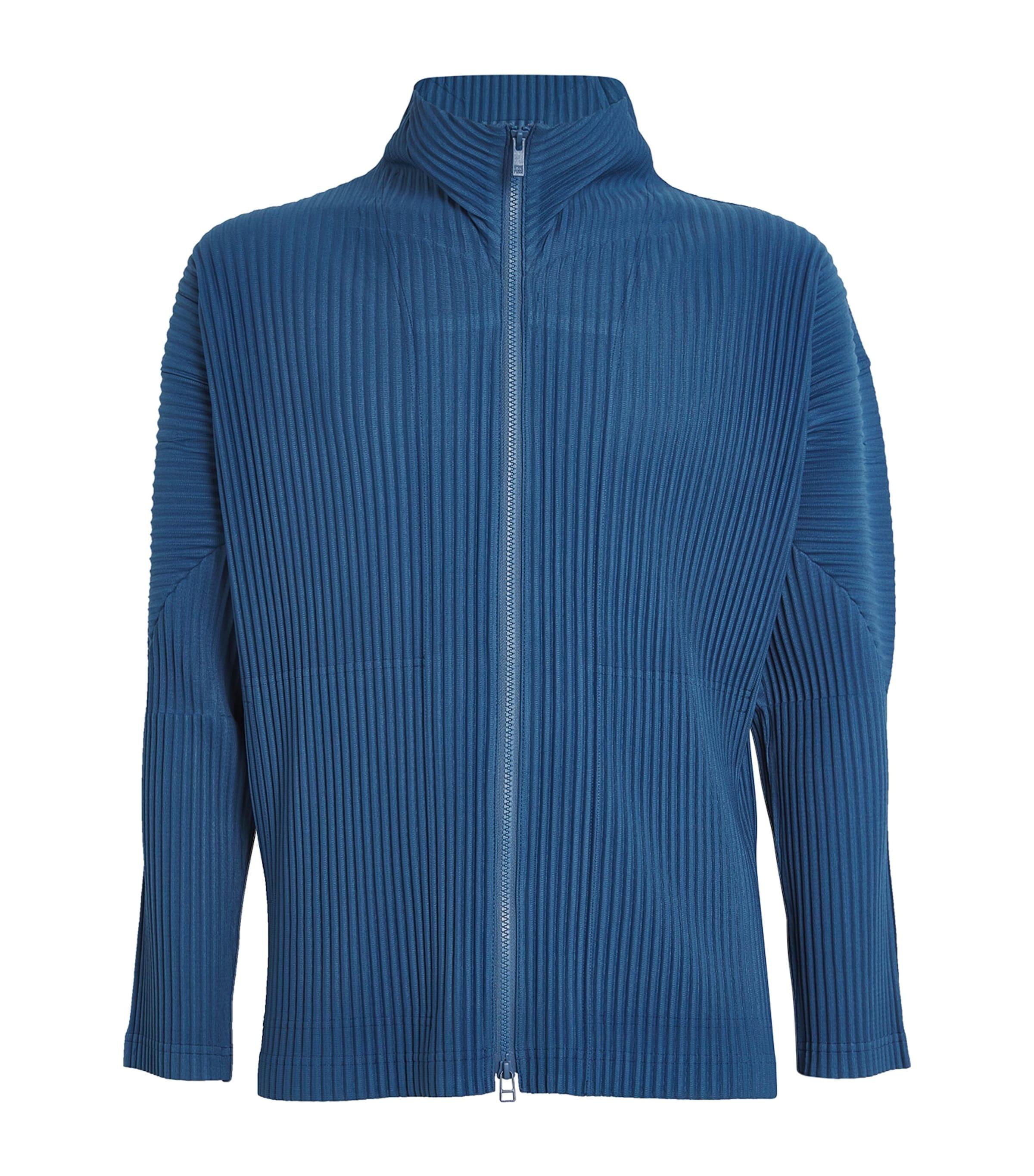 Homme Plissé Issey Miyake Pleated Zip-Up Cardigan in Blue Homme Plissé Issey Miyake Pleated Zip-Up Cardigan in Blue