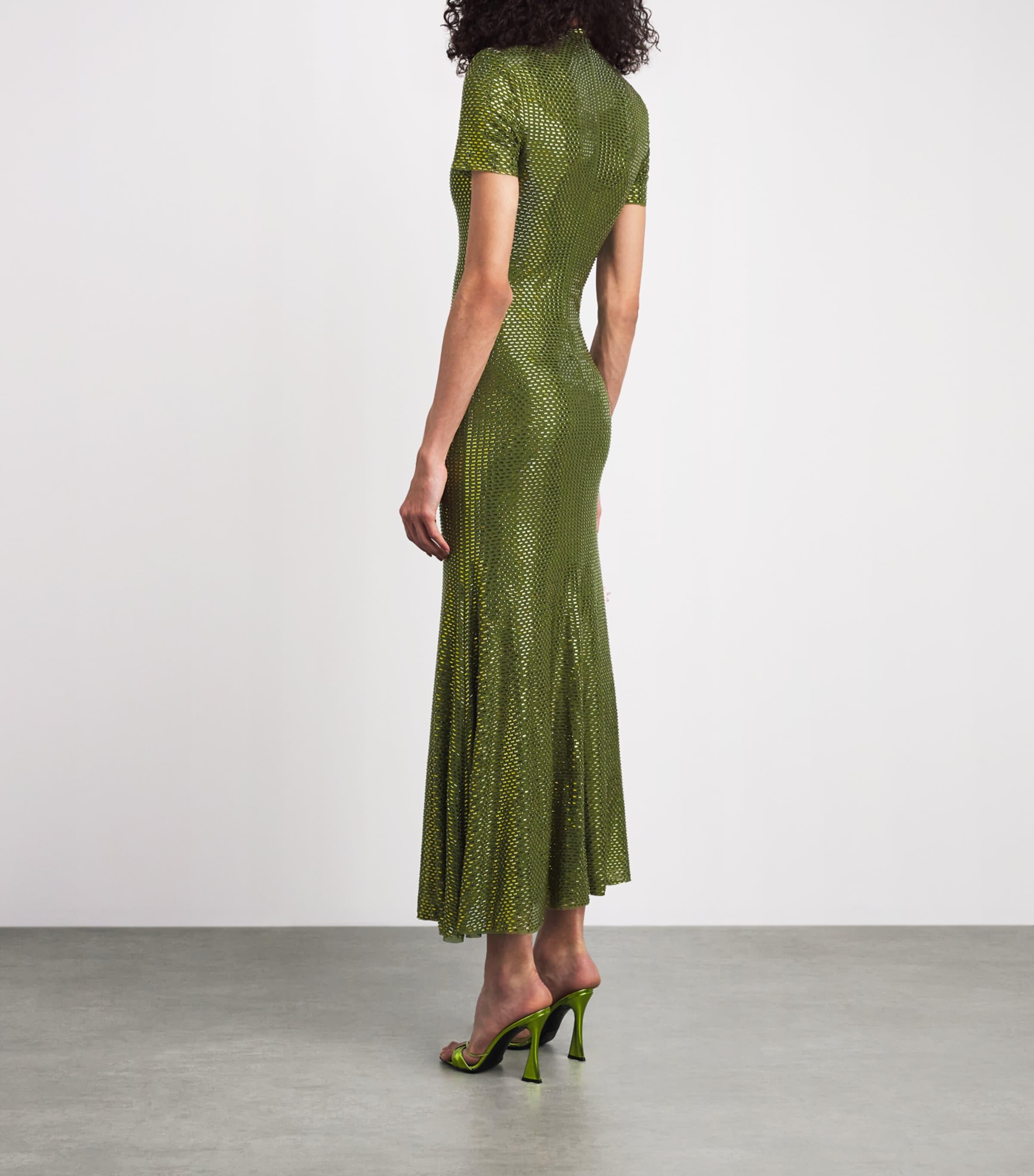 self portrait green sequin dress Self-Portrait Rhinestone Maxi in Black Multi
