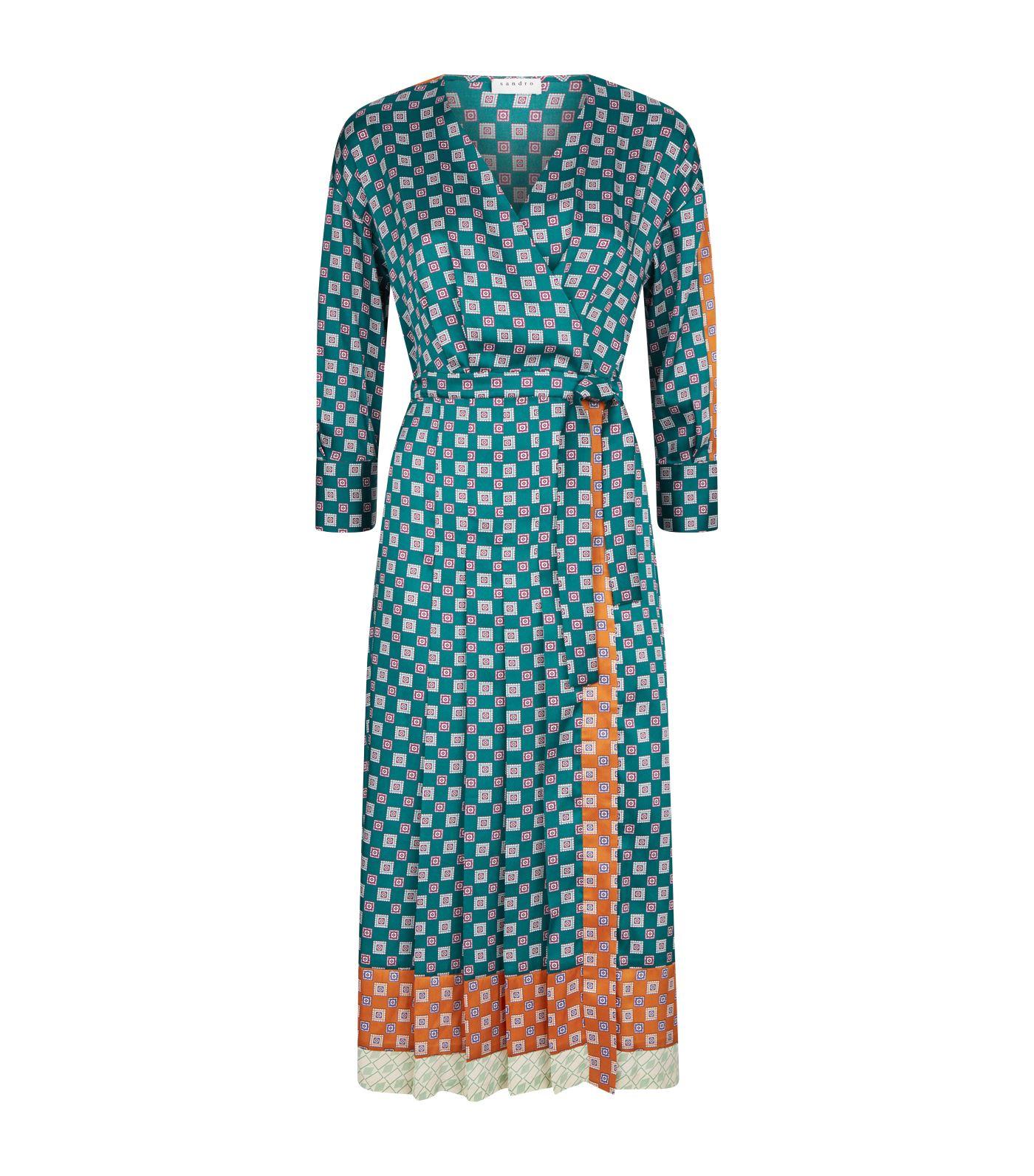 Sandro Printed Long Dress in Green - Lyst