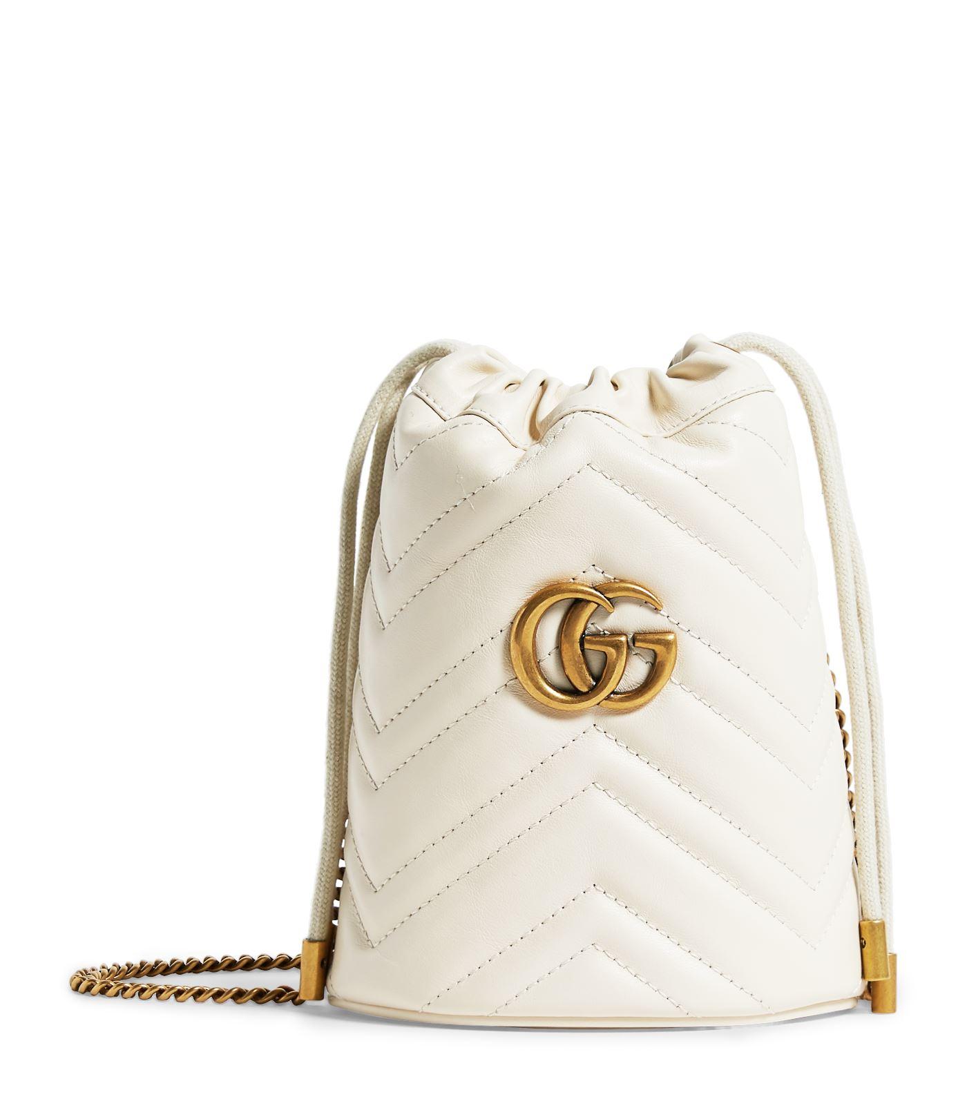 Gucci Mini Leather Marmont Bucket Bag in White - Lyst