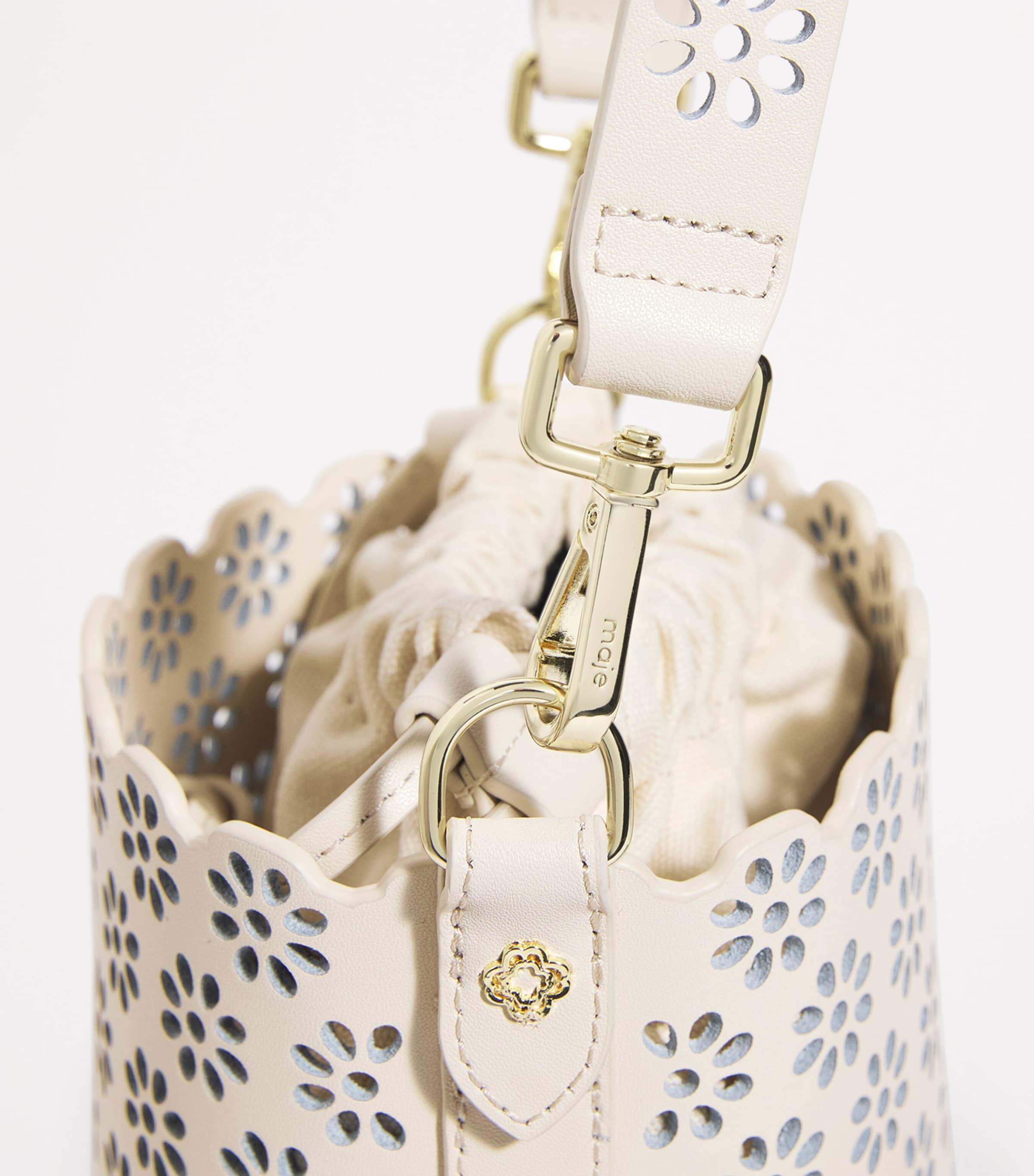 Maje Leather Perforated Drawstring Bucket Bag in White Lyst UK