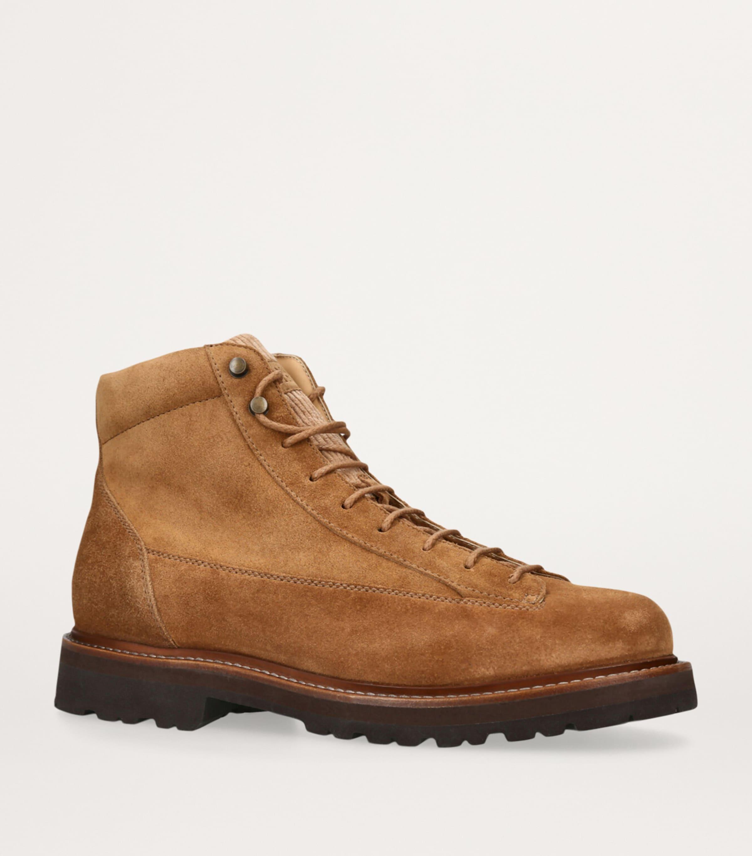 Brunello Cucinelli Corduroy-Detail Suede Hiker Boots in Brown for