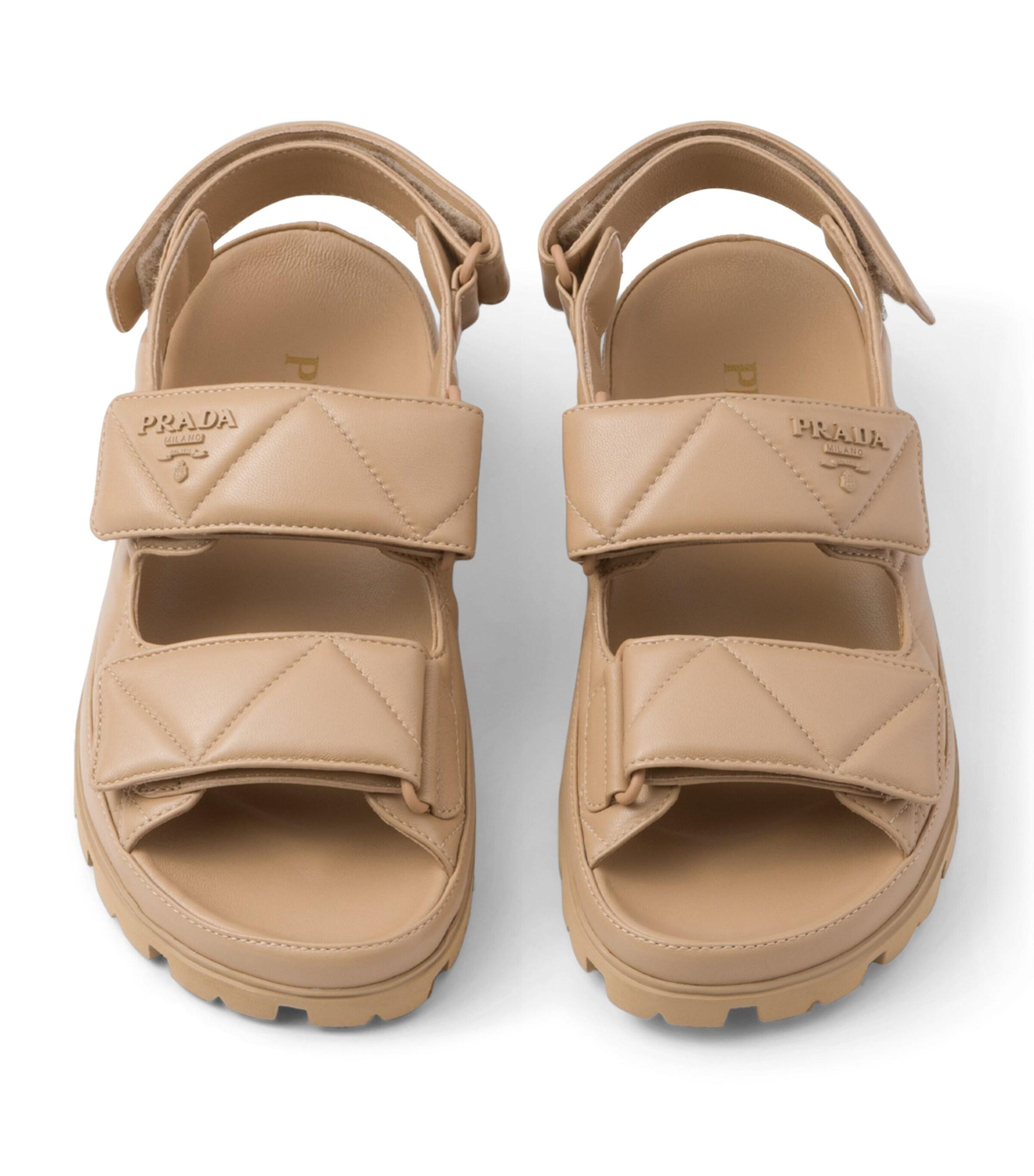 Prada Padded Leather Slingback Sandals in Natural Lyst UK