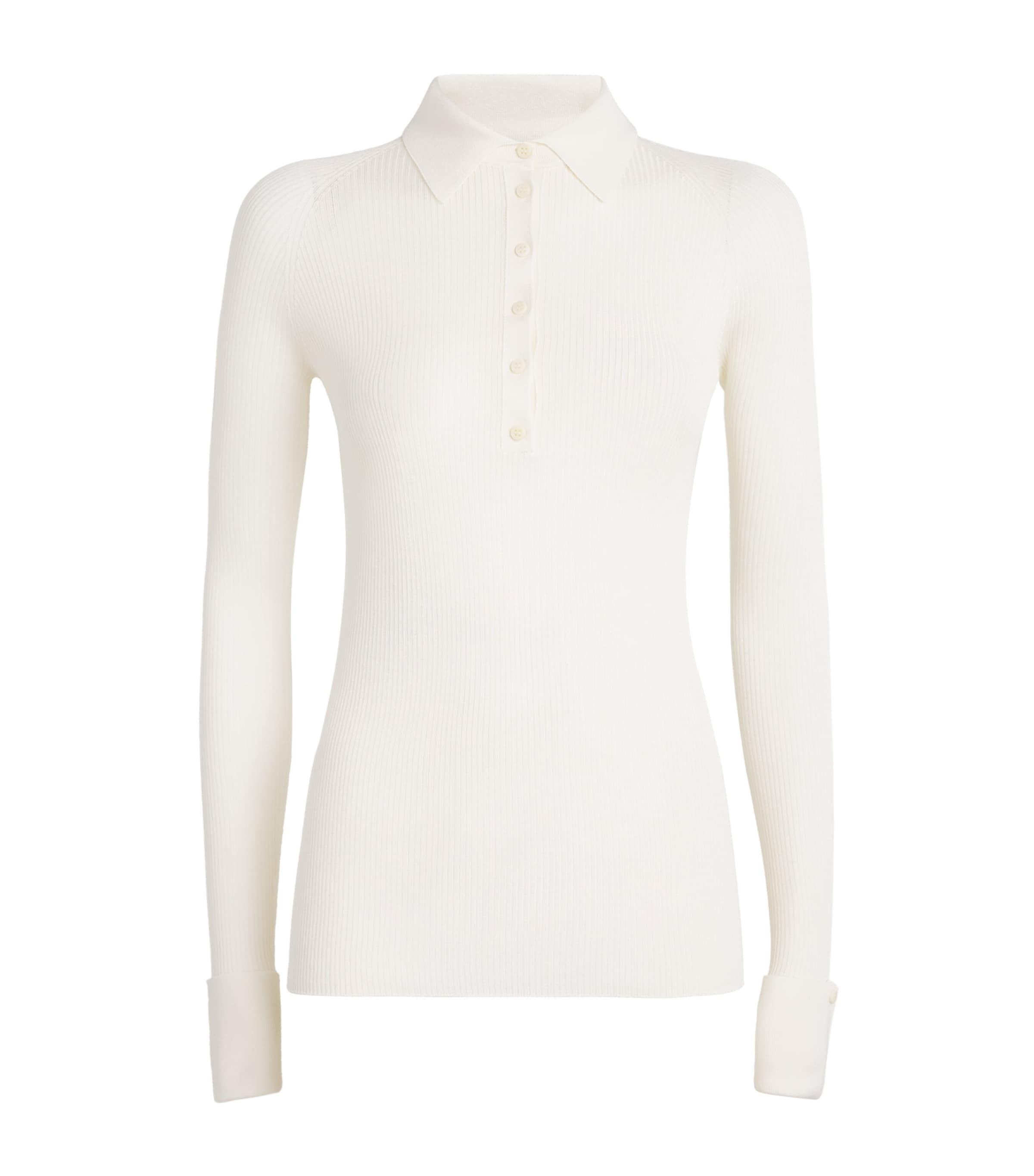Sa Su Phi Silk Rib-Knit Polo Shirt in White | Lyst
