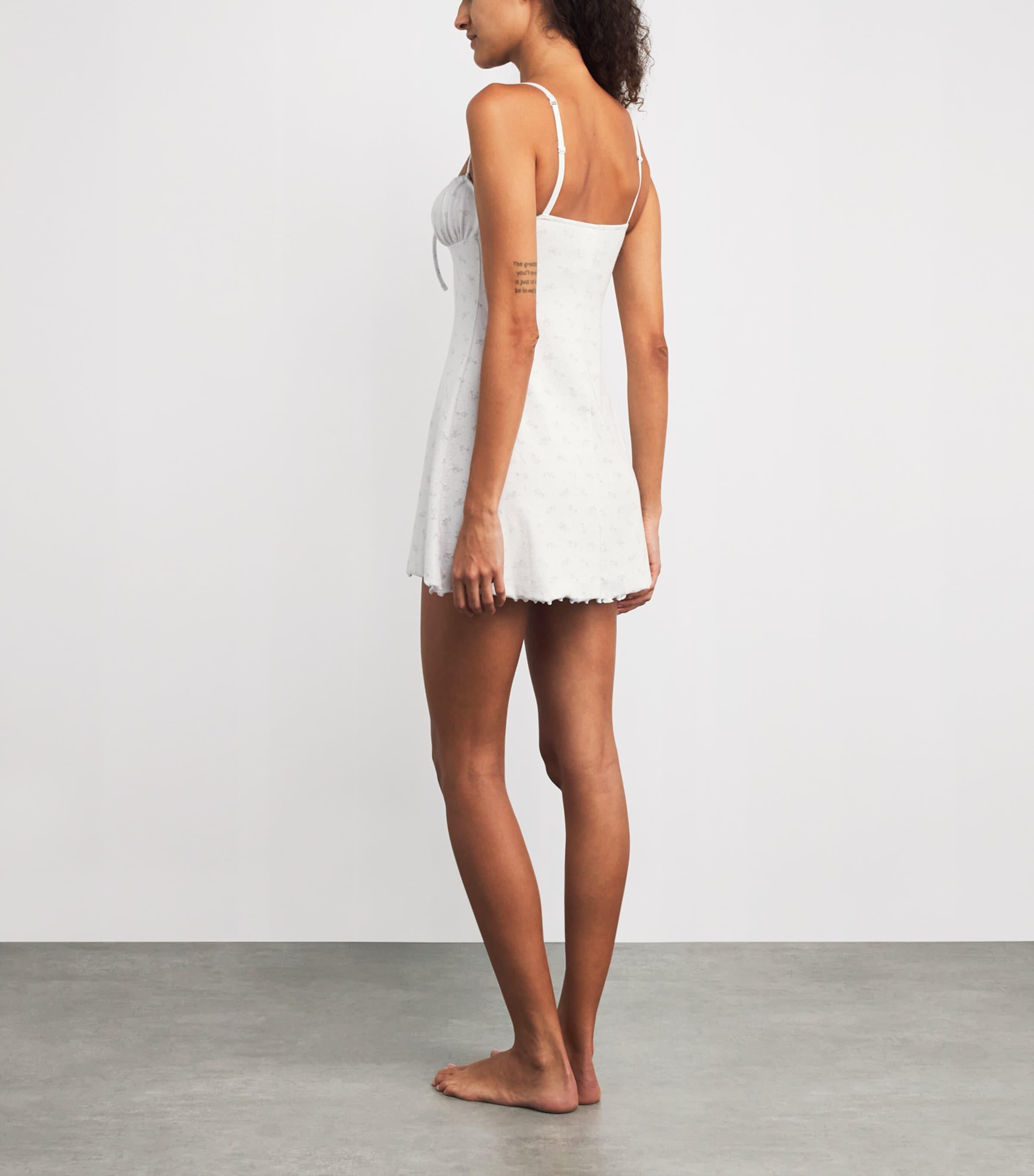 skims pointelle mini dress NWT Skims SMALL white rhinestone logo pointelle cami mini dress