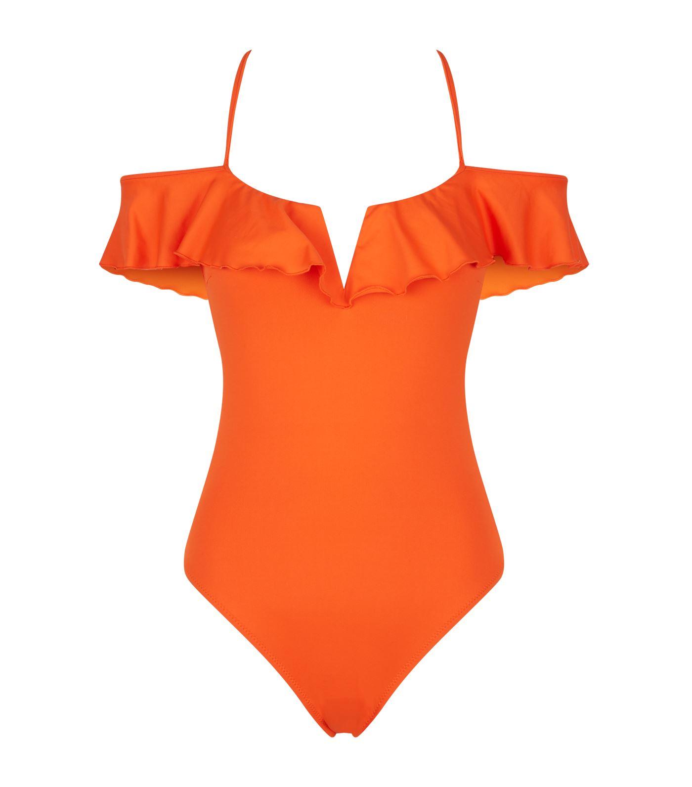 orange ruffle swimsuit
