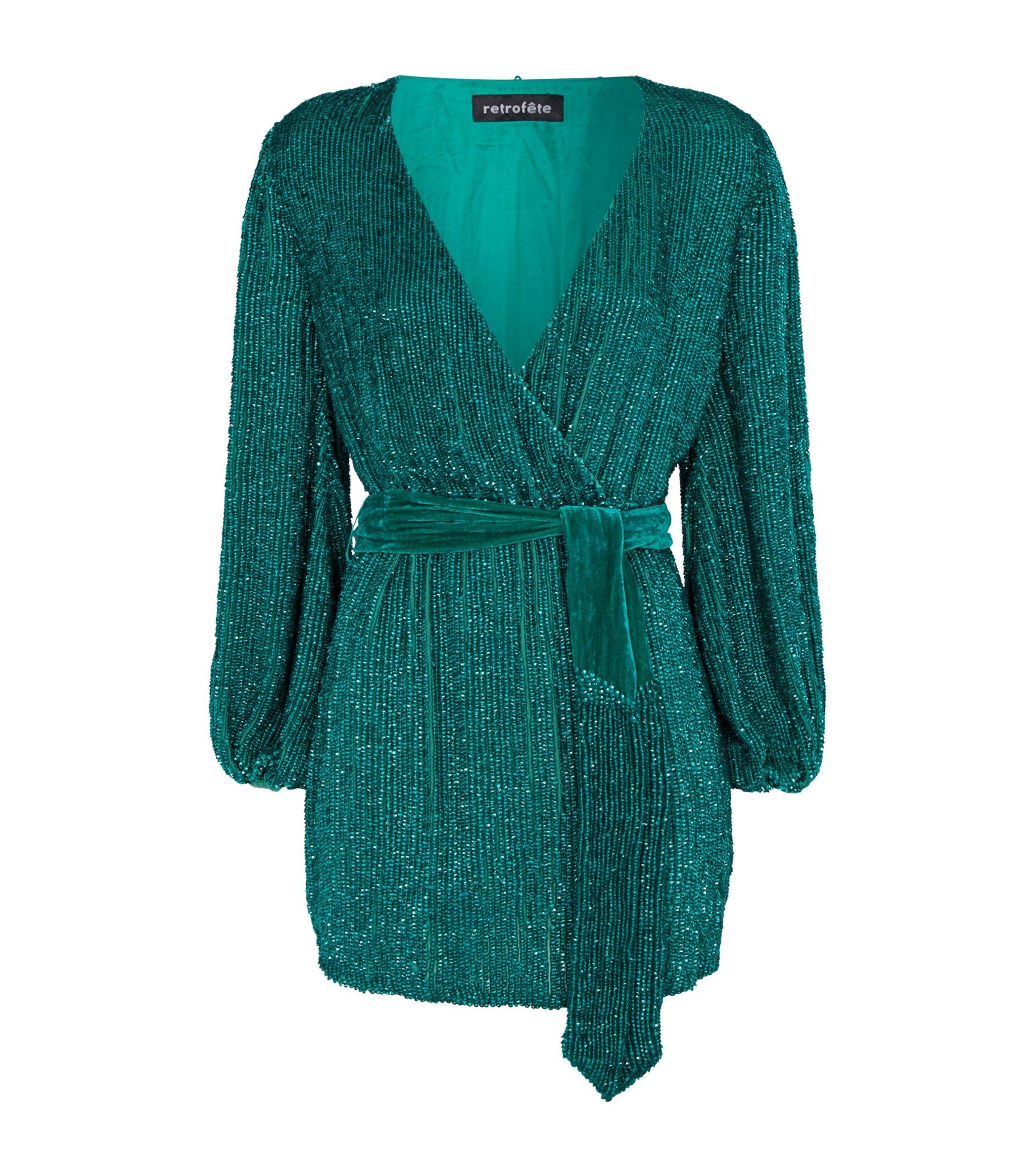 retroféte Velvet Sequin Julie Mini Wrap Dress in Green - Lyst