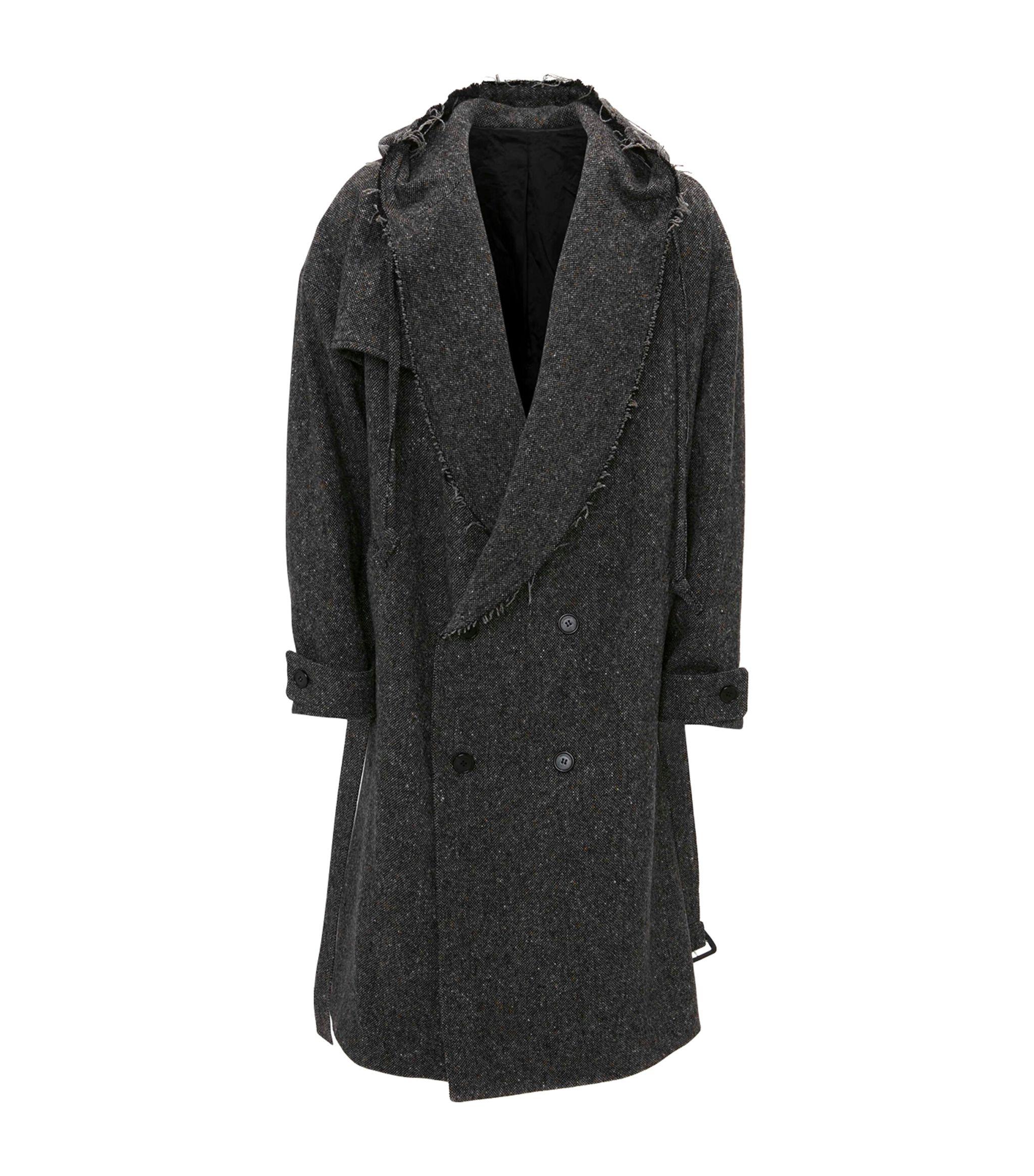 JW Anderson Wool Hooded Trench Coat in Black | Lyst