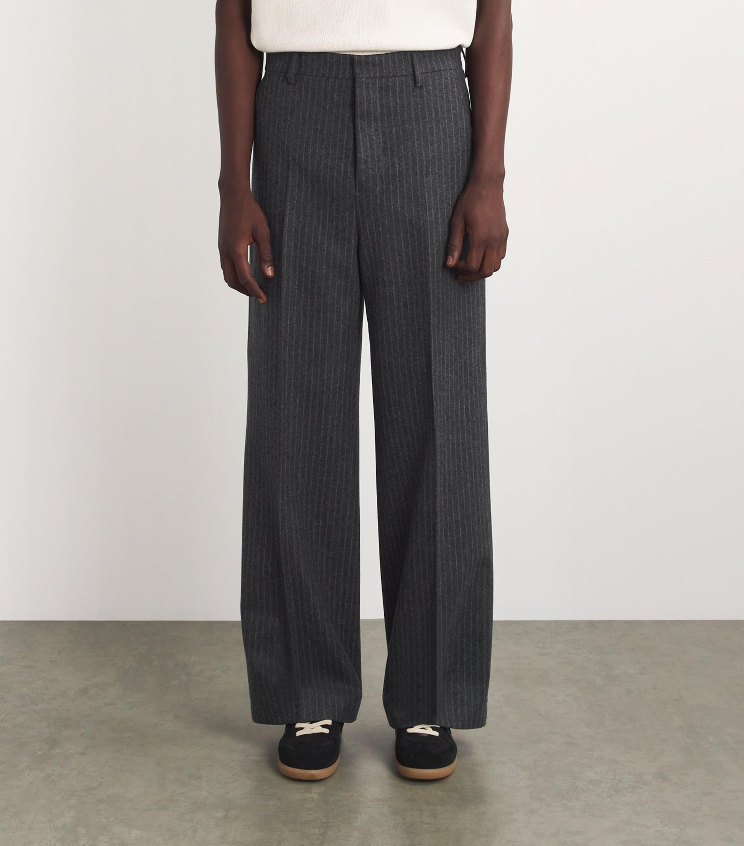 ANCELLM STRIPE WOOL WIDE SLACKS(GRAY)
